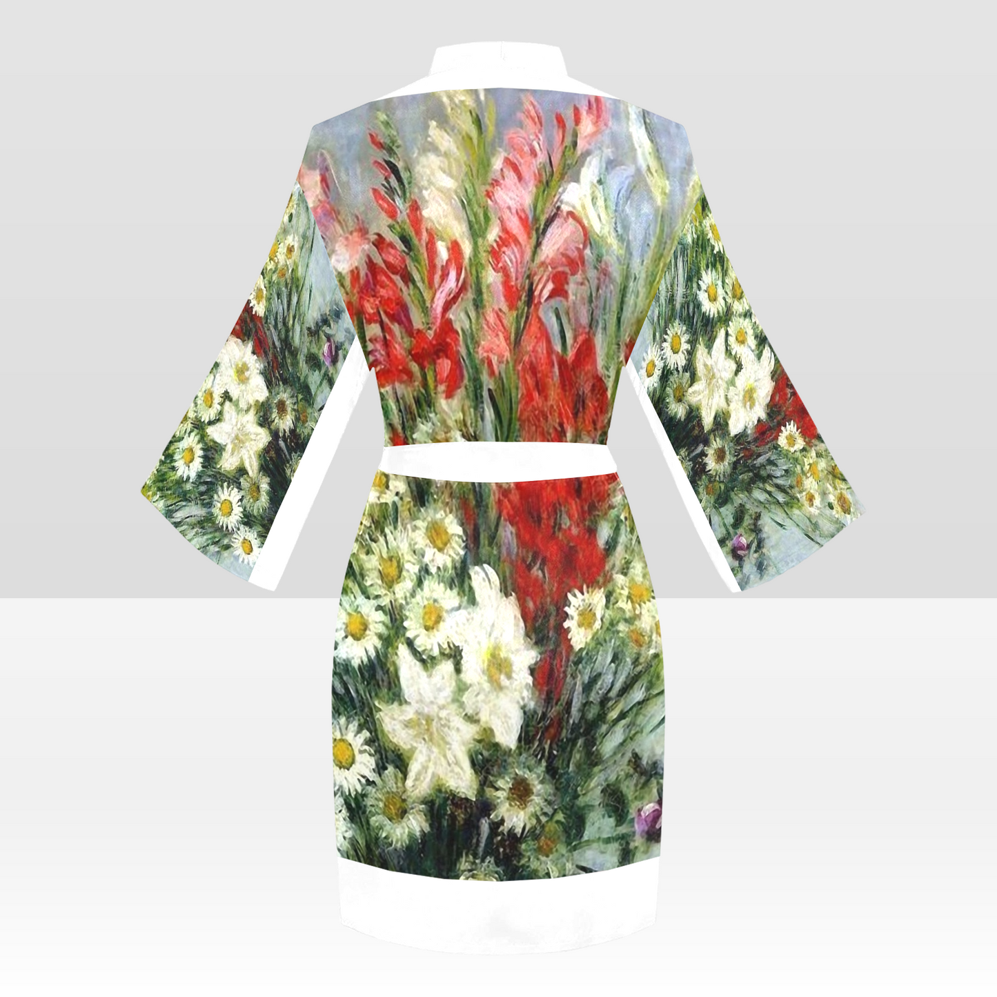 Vintage Floral Kimono Robe, Black or White Trim, Sizes XS to 2XL, Design 43