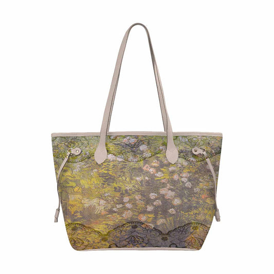 Vintage Floral Handbag, Classic Handbag, Mod 1695361 Design 05x, BEIGE/TAN TRIM