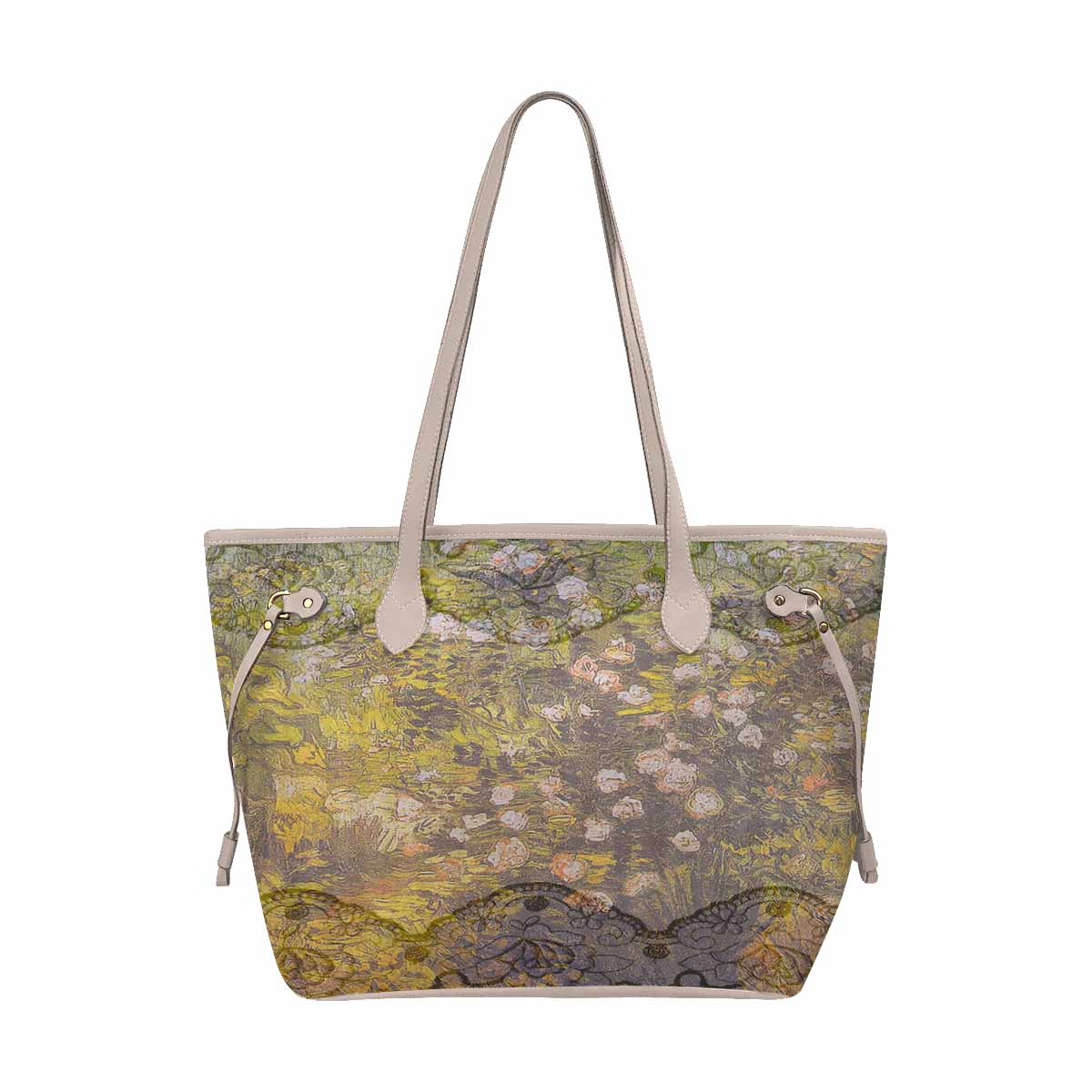 Vintage Floral Handbag, Classic Handbag, Mod 1695361 Design 05x, BEIGE/TAN TRIM