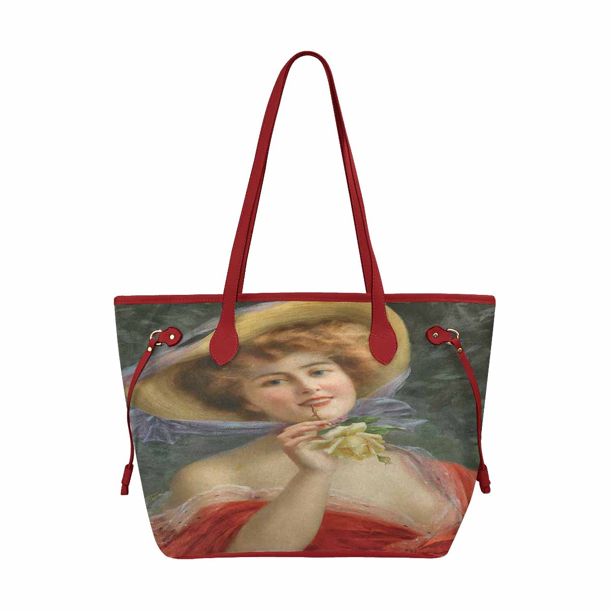 Victorian Lady Design Handbag, Model 1695361, Young Girl With A Rose, RED TRIM