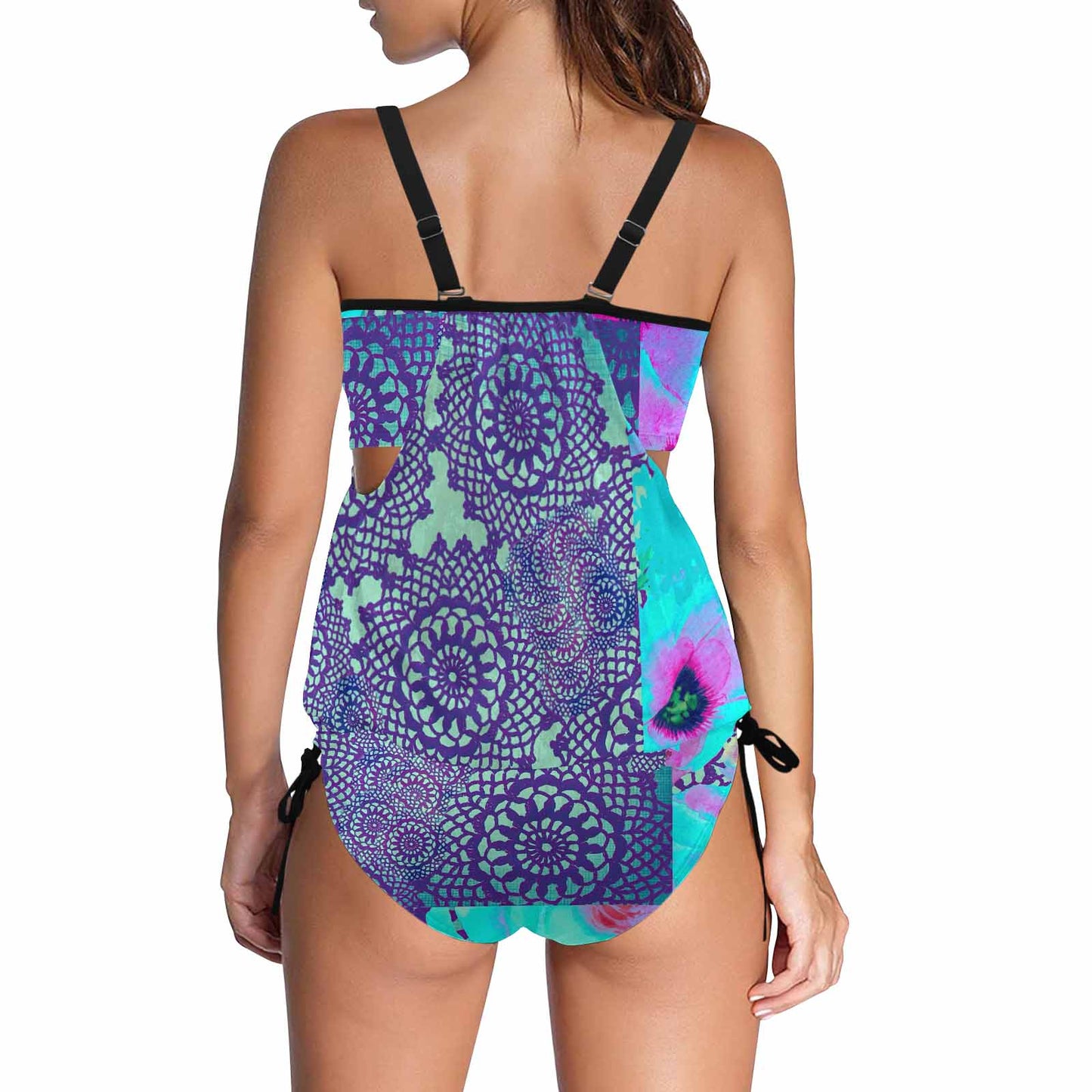 Tankini cover belly swim wear, Printed Victorian lace design 14