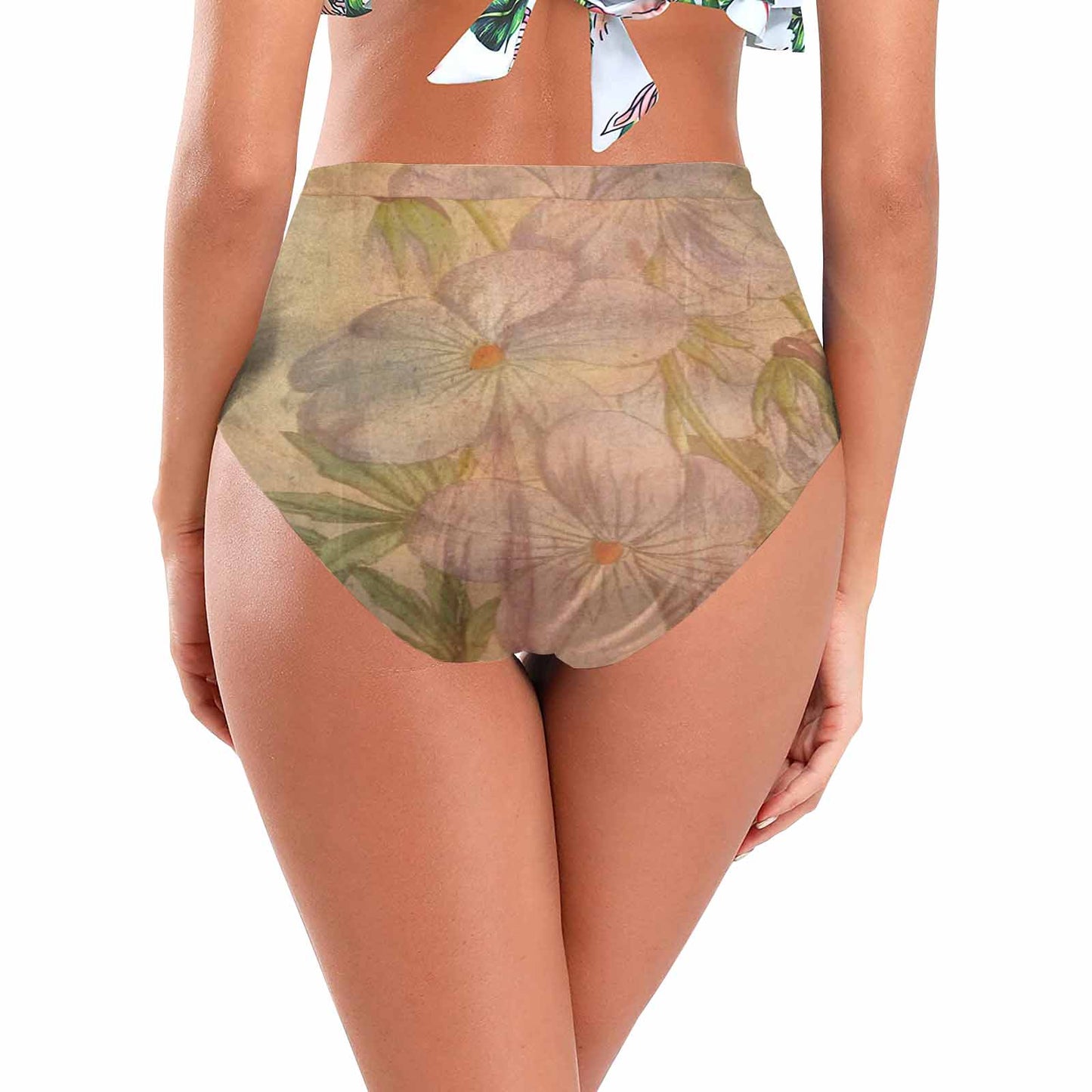 Vintage floral High waist bikini bottom, Design 13xx