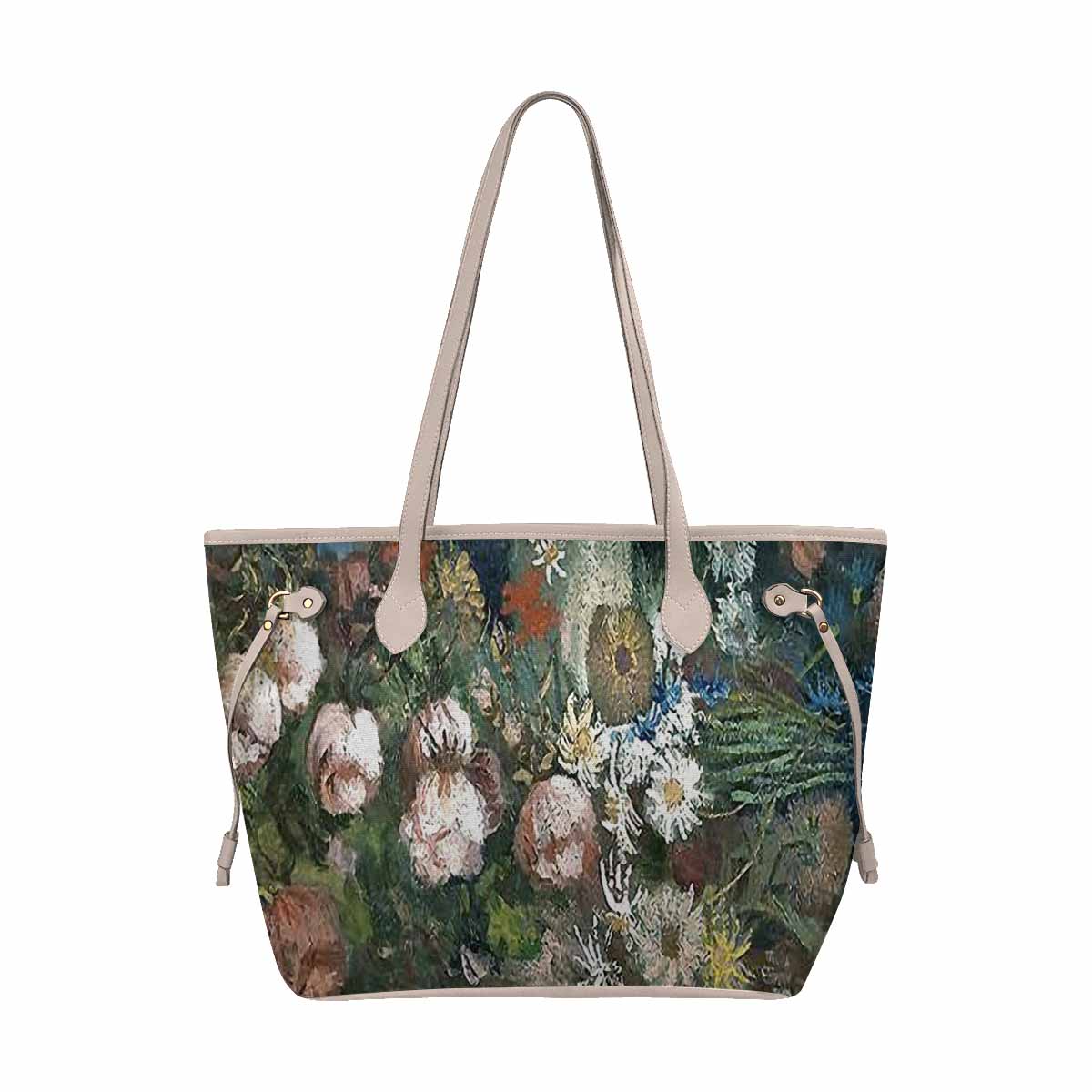 Vintage Floral Handbag, Classic Handbag, Mod 1695361, Design 51 BEIGE/TAN TRIM