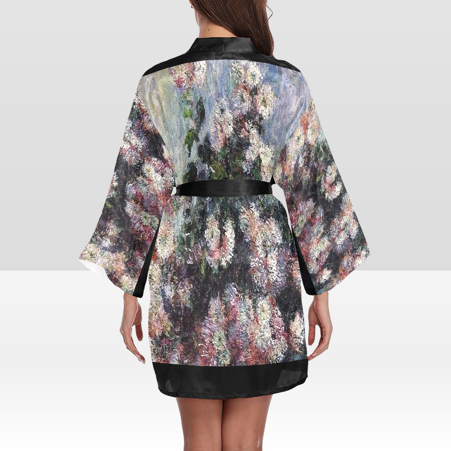 Vintage Floral Kimono Robe, Black or White Trim, Sizes XS to 2XL, Design 44