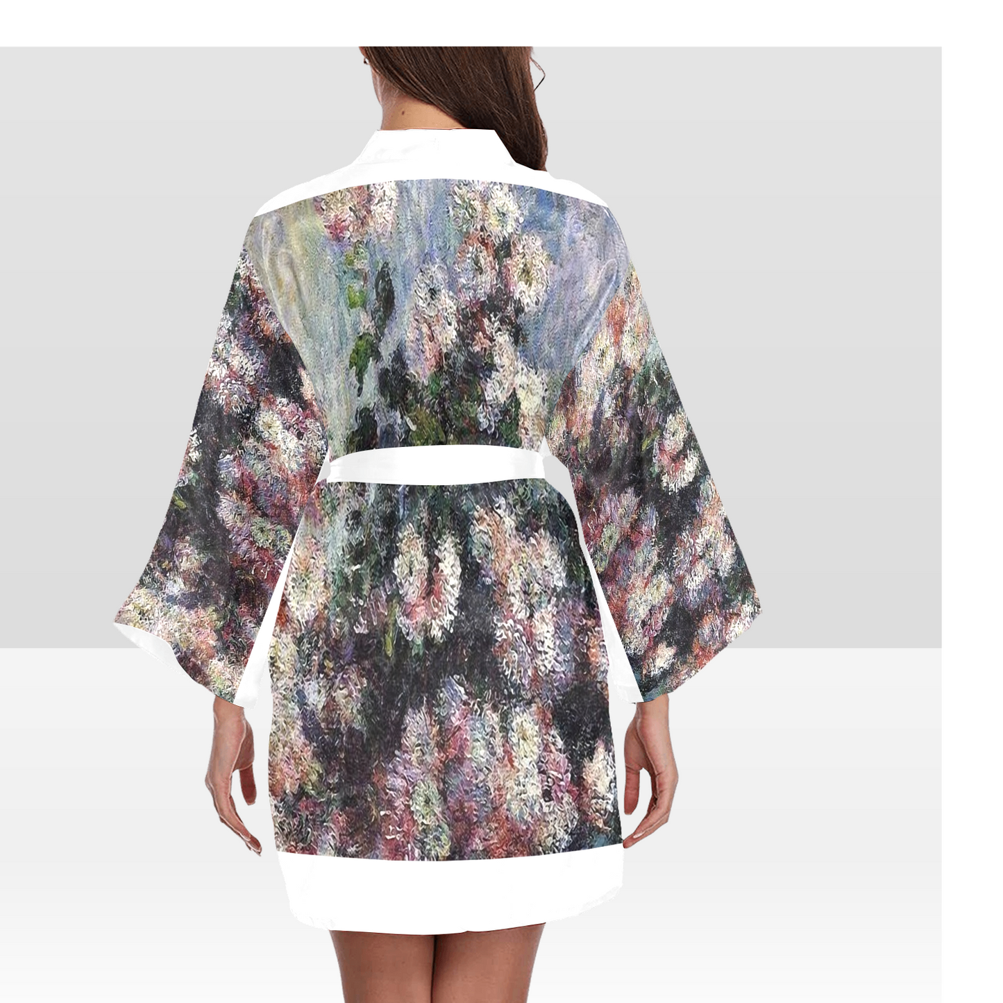 Vintage Floral Kimono Robe, Black or White Trim, Sizes XS to 2XL, Design 44