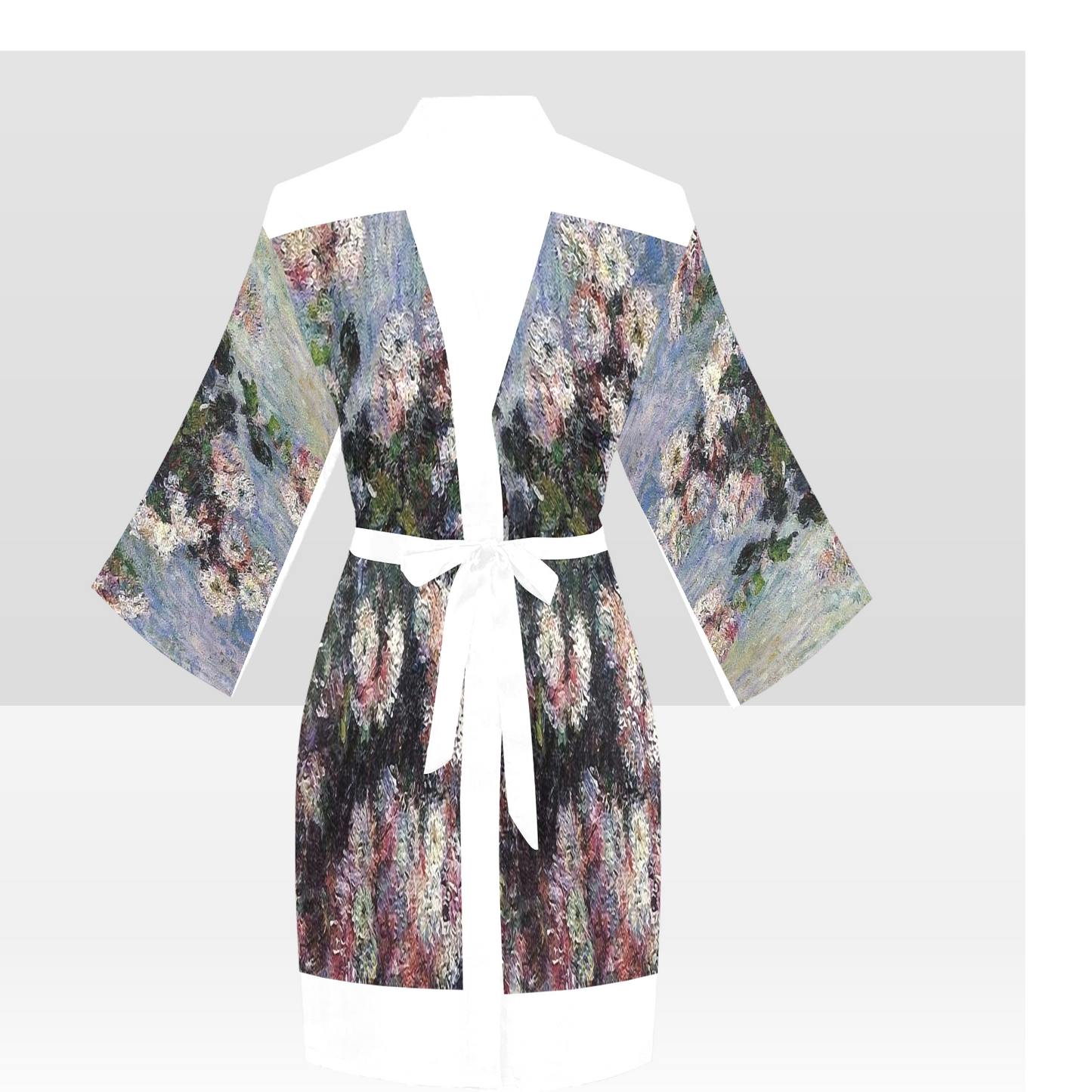 Vintage Floral Kimono Robe, Black or White Trim, Sizes XS to 2XL, Design 44