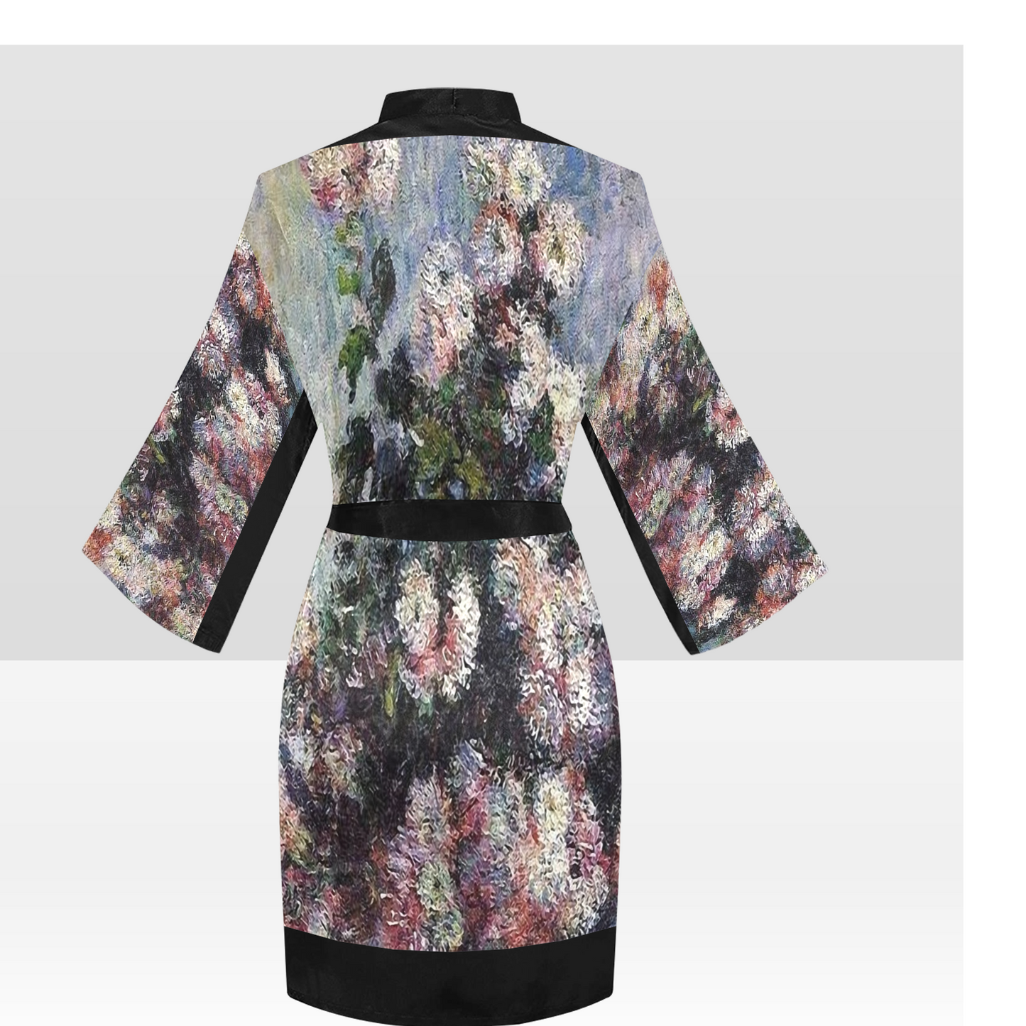 Vintage Floral Kimono Robe, Black or White Trim, Sizes XS to 2XL, Design 44
