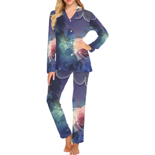 Victorian printed lace pajama set, design 02 Women's Long Pajama Set (Sets 02)