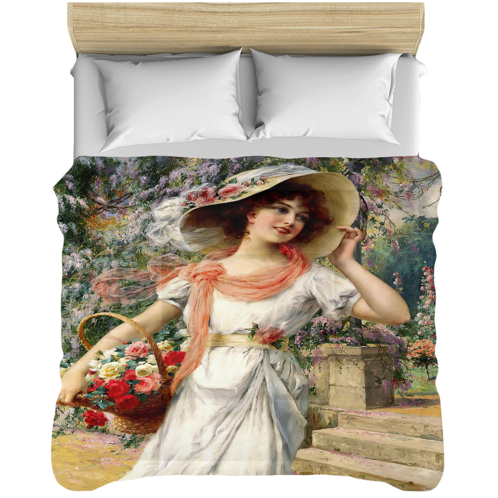 Victorian lady design comforter, twin, twin XL, queen or king, THE FLOWER GARDEN