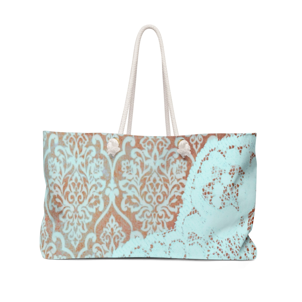 Victorian lace print weekender bag, large, design 23