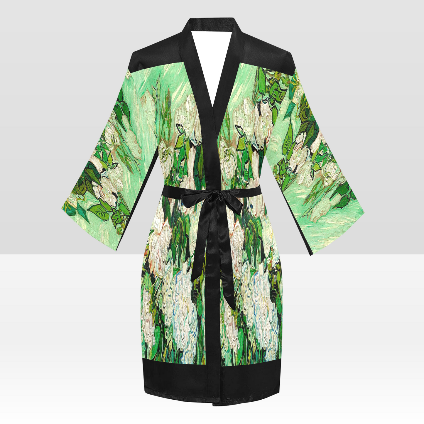 Vintage Floral Kimono Robe, Black or White Trim, Sizes XS to 2XL, Design 45