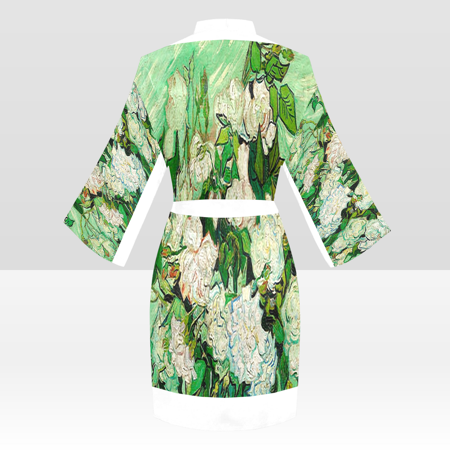 Vintage Floral Kimono Robe, Black or White Trim, Sizes XS to 2XL, Design 45