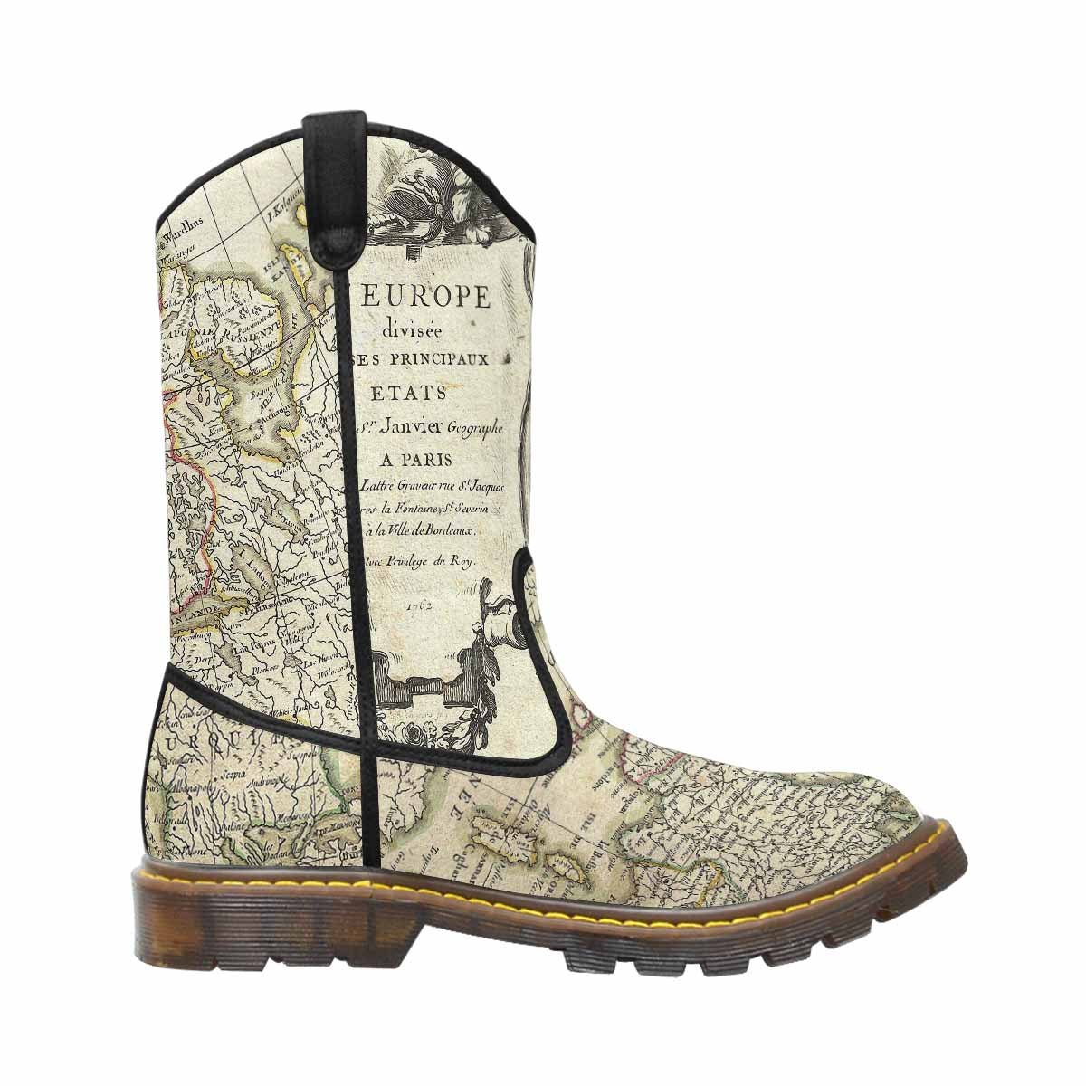Antique Map design womens western lumber boots, Design 3
