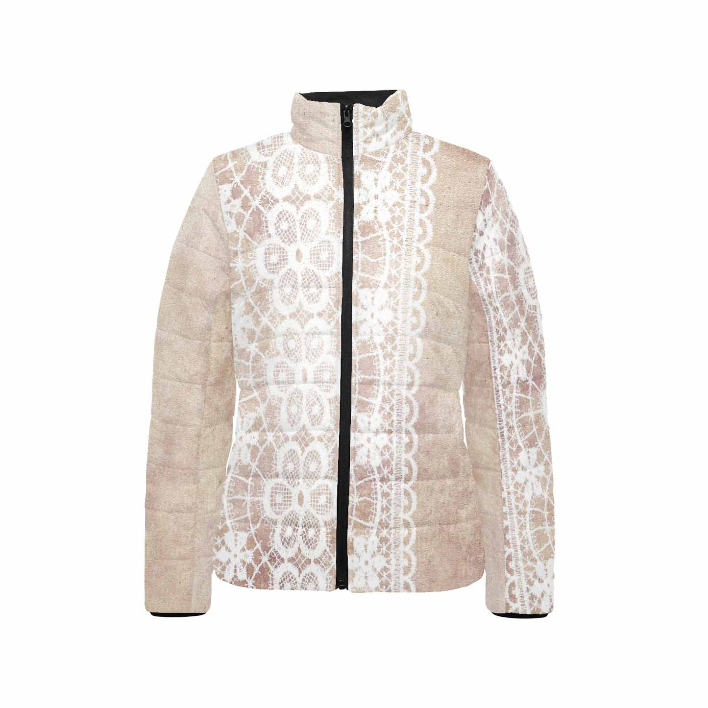 Victorian Lace print womens padded quilted jacket, design 35