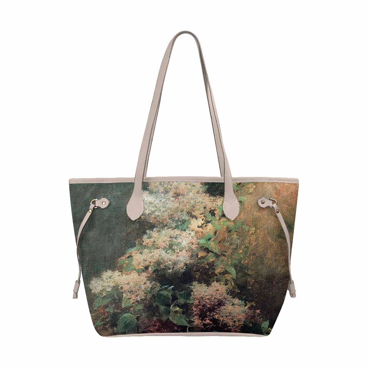 Vintage Floral Handbag, Classic Handbag, Mod 1695361 Design 34 BEIGE/TAN TRIM