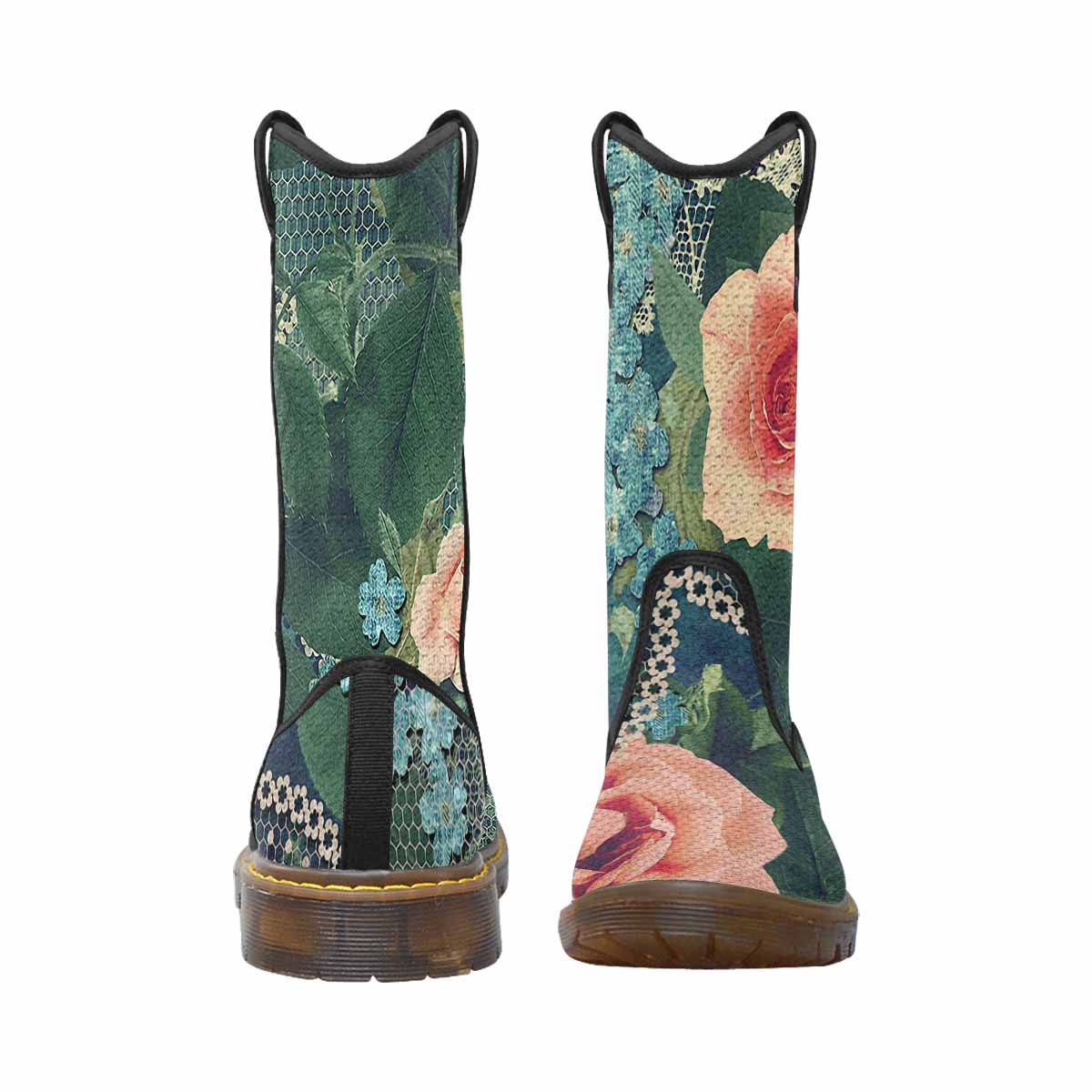 Victorian lace print, western lumber boots, design 01