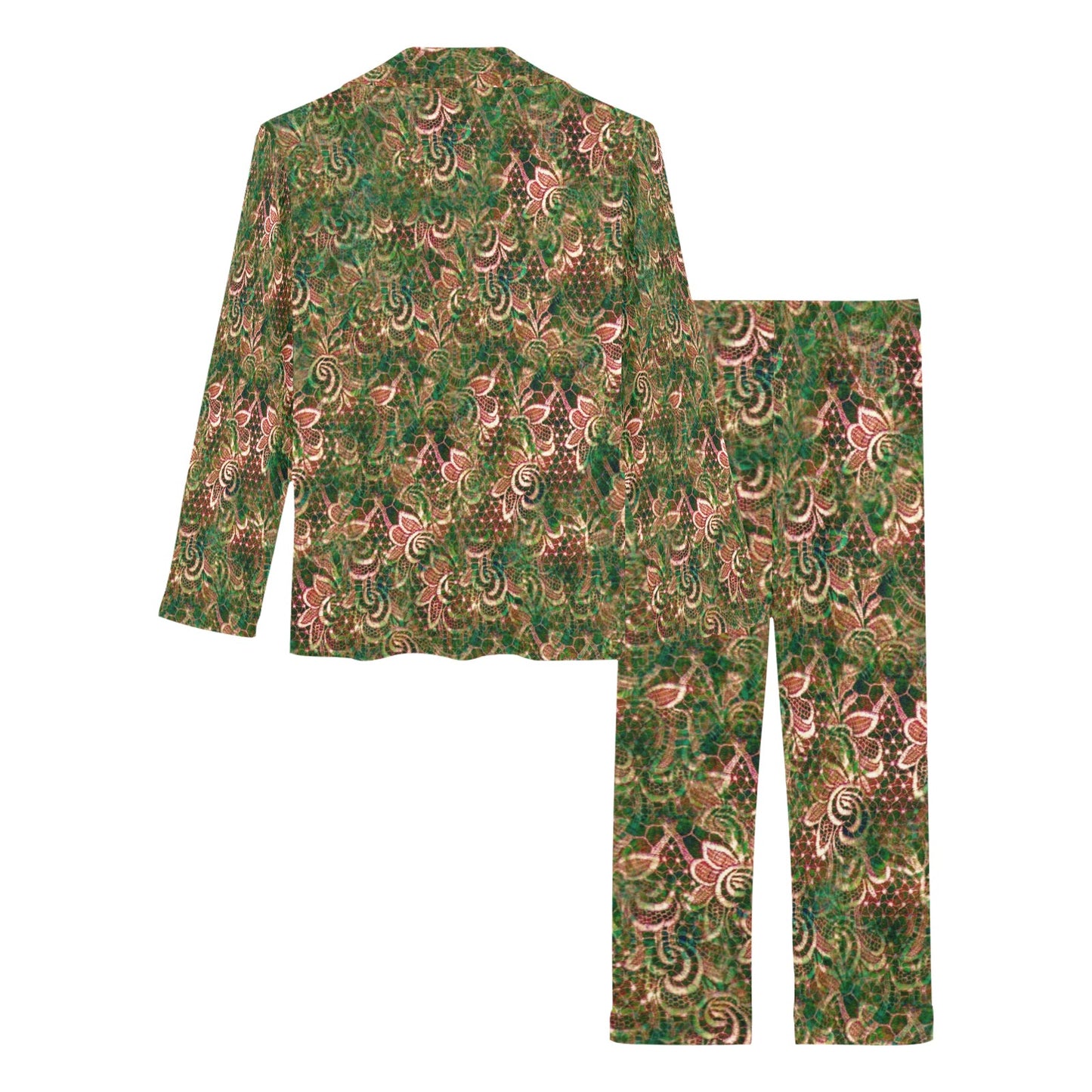 Victorian printed lace pajama set, design 34 Women's Long Pajama Set (Sets 02)
