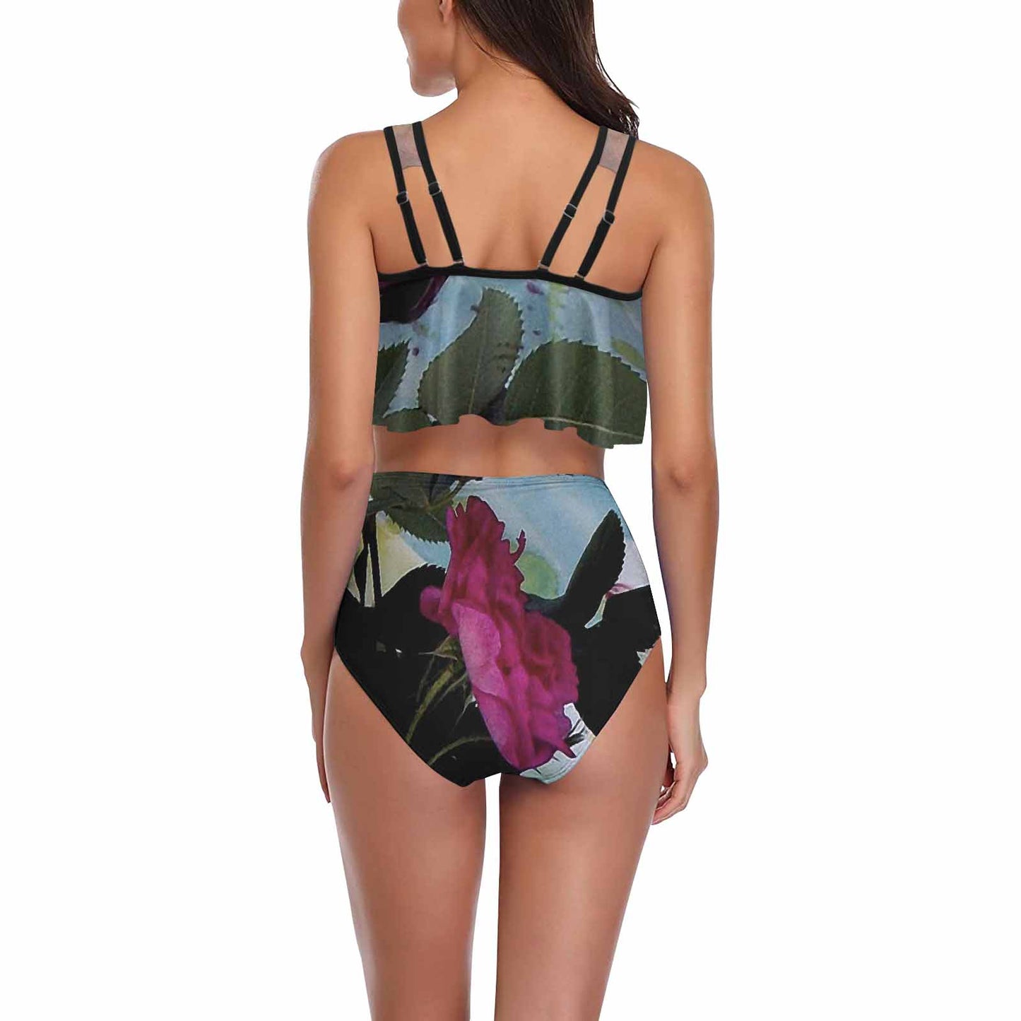 Vintage floral high waisted flounce top bikini, swim wear, Design 21