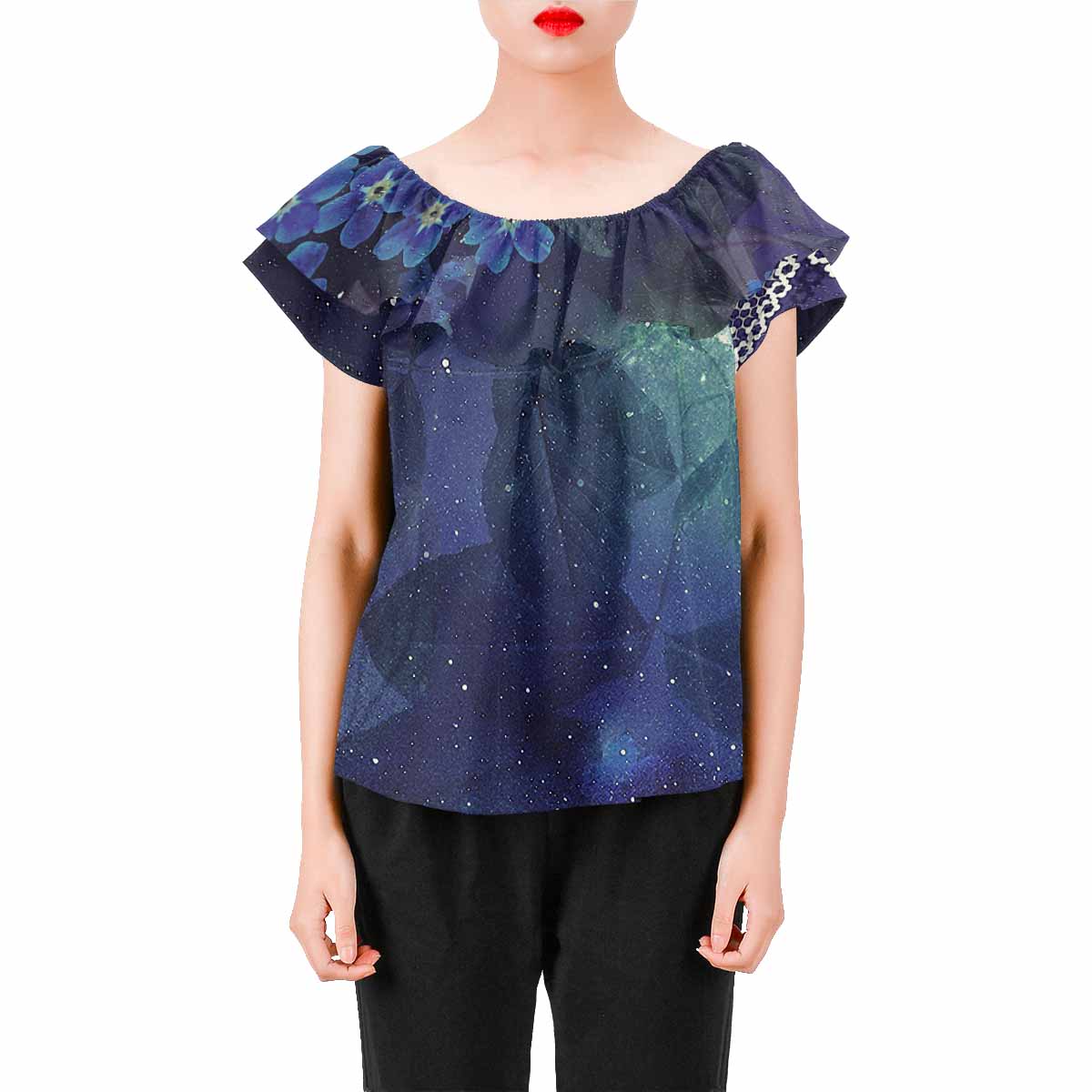 Victorian Lace print Chiffon Blouse, design 02