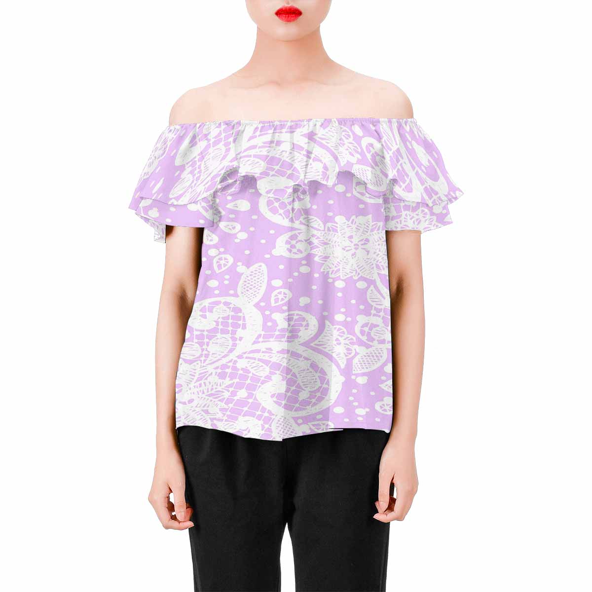 Victorian Lace print Chiffon Blouse, design 06