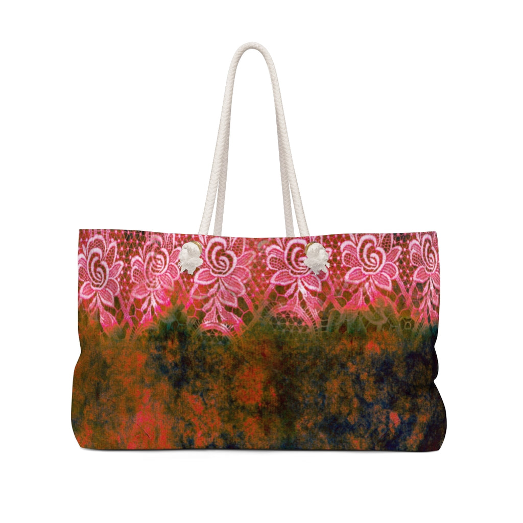 Victorian lace print weekender bag, large, design 32