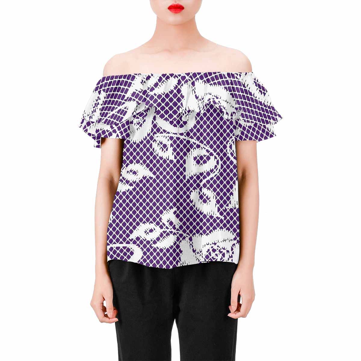 Victorian Lace print Chiffon Blouse, design 18