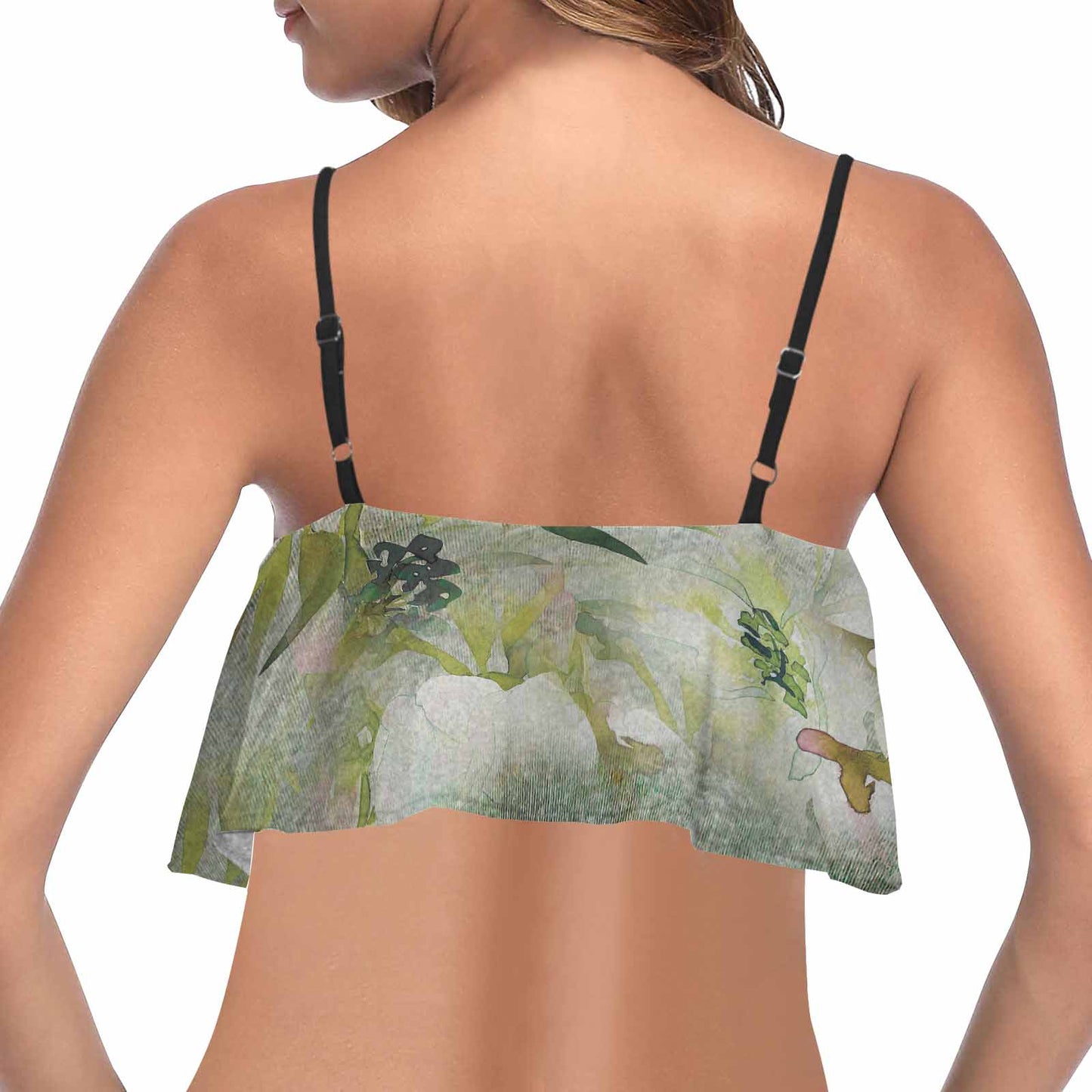Vintage floral flounce bikini top, Design 03