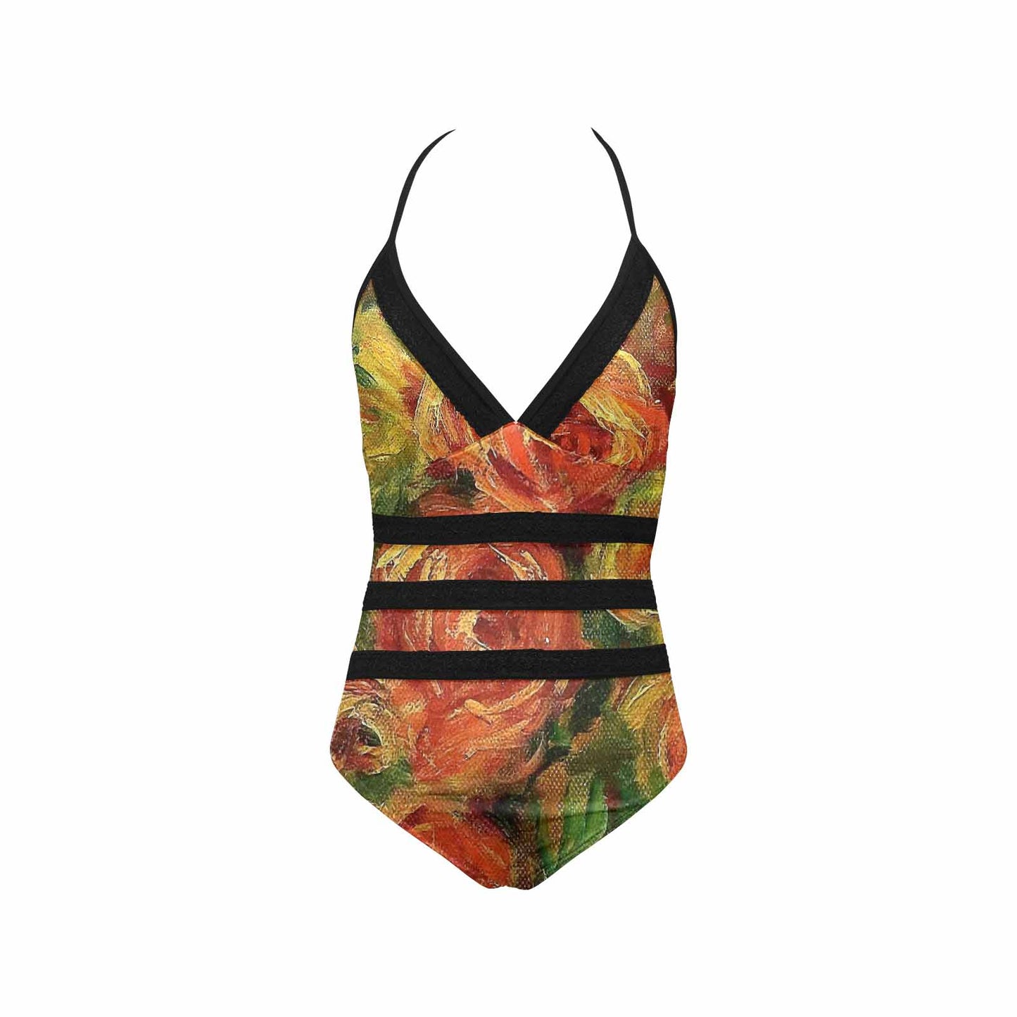 Vintage floral, vintage chest collar, one piece swim wear, Design 18