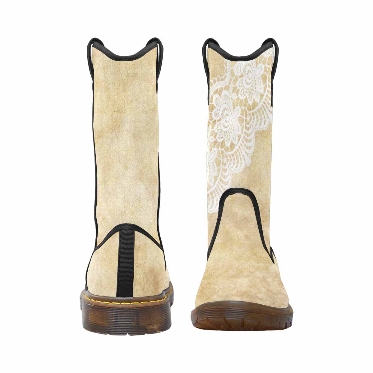 Victorian lace print, western lumber boots, design 29