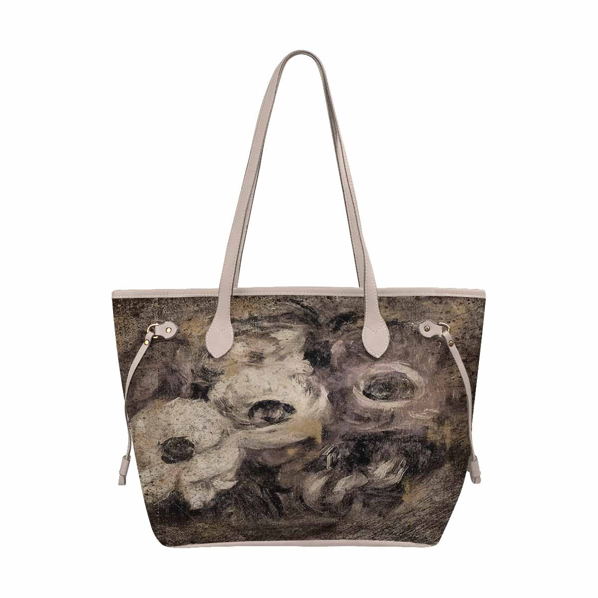 Vintage Floral Handbag, Classic Handbag, Mod 1695361 Design 16, BEIGE/TAN TRIM