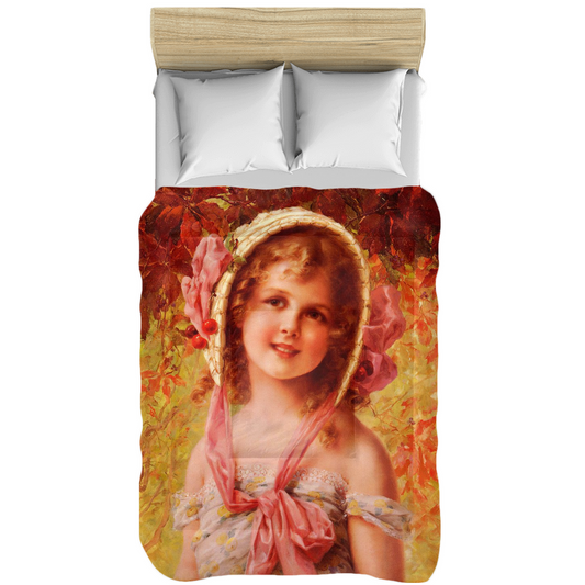 Victorian lady design comforter, twin, twin XL, queen or king, THE CHERRY BONNET