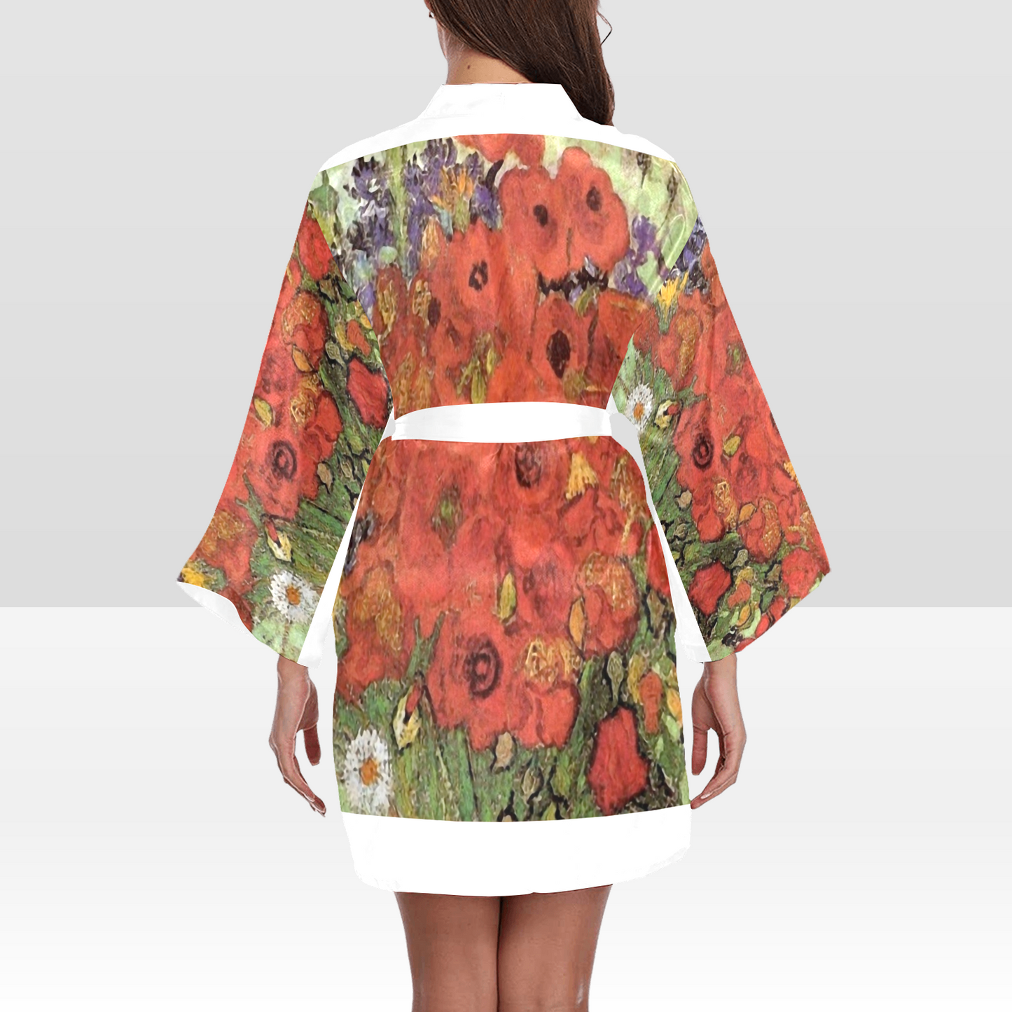 Vintage Floral Kimono Robe, Black or White Trim, Sizes XS to 2XL, Design 47
