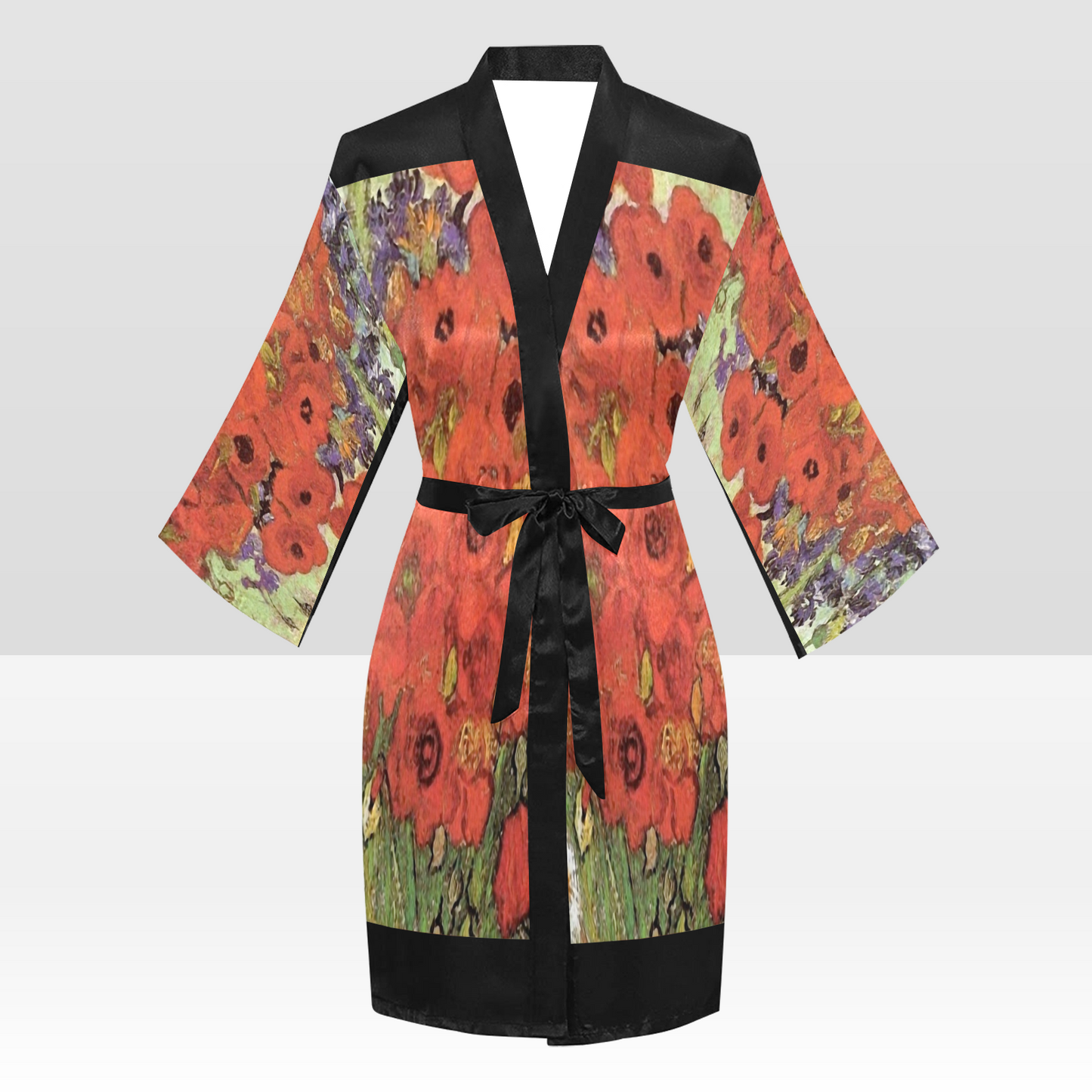 Vintage Floral Kimono Robe, Black or White Trim, Sizes XS to 2XL, Design 47