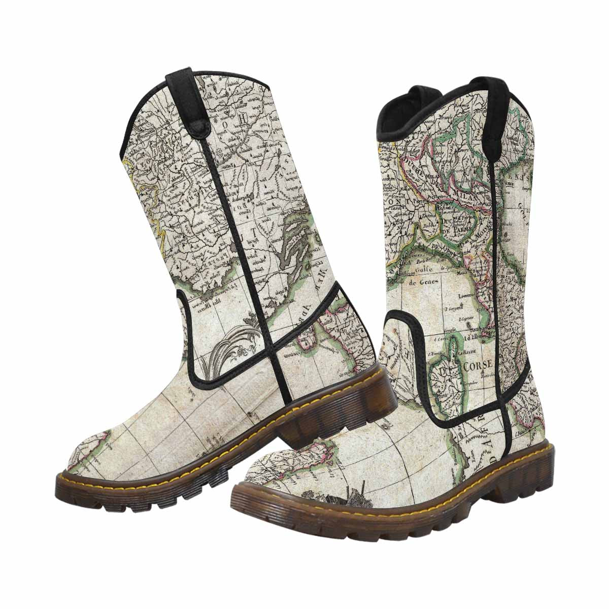Antique Map design womens western lumber boots, Design 6