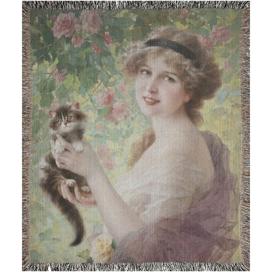 100% cotton Victorian Lady design design woven blanket, 50 x 60 or 60 x 80in, Her most precious