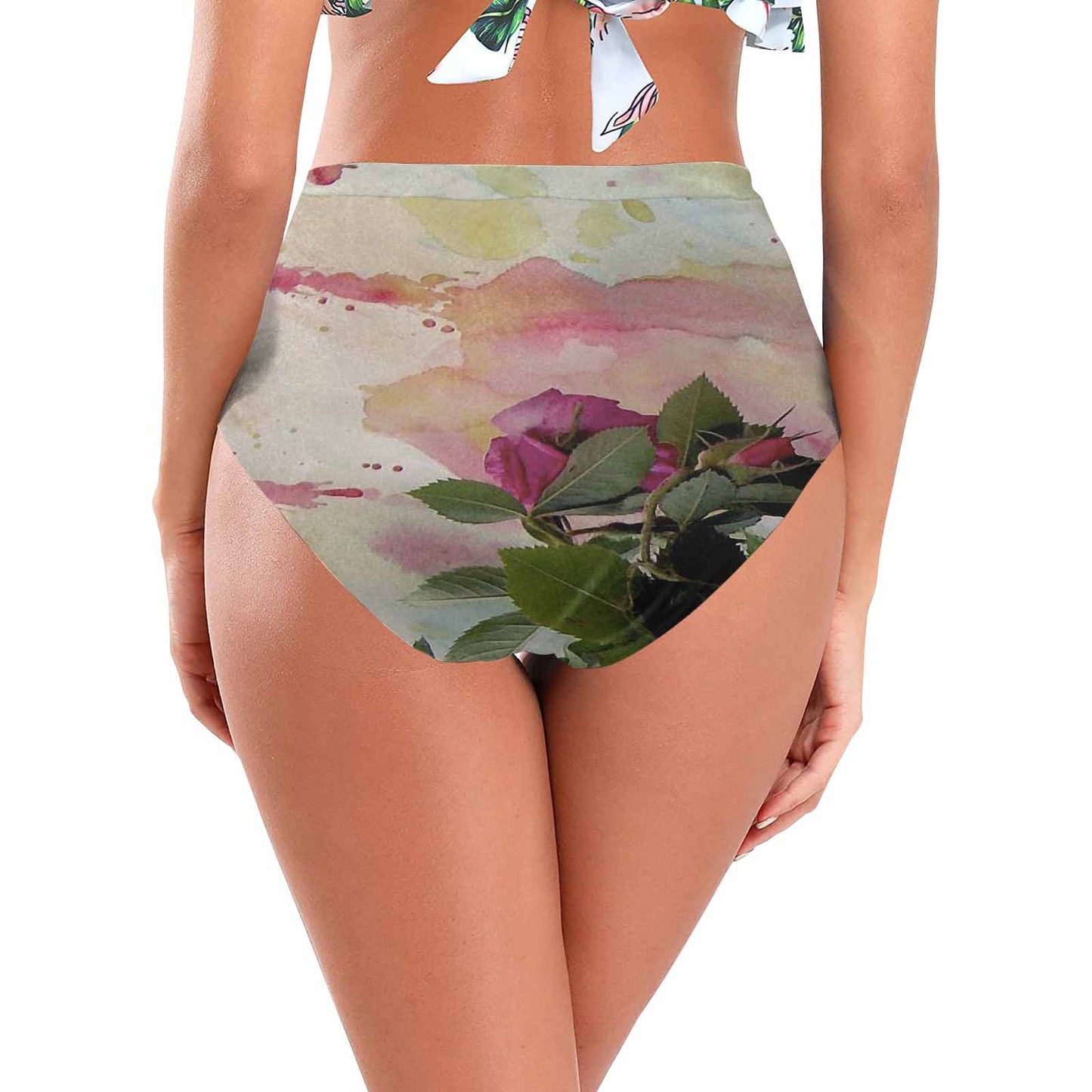 Vintage floral High waist bikini bottom, Design 21