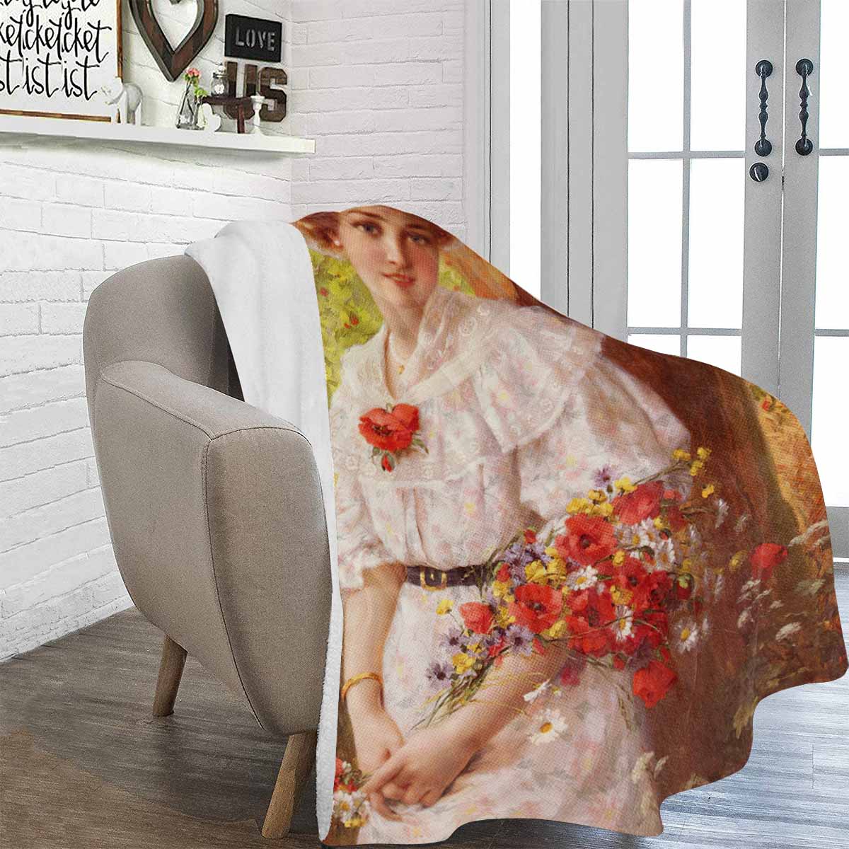Victorian Lady Design BLANKET, LARGE 60 in x 80 in, Under The Cherry Tree