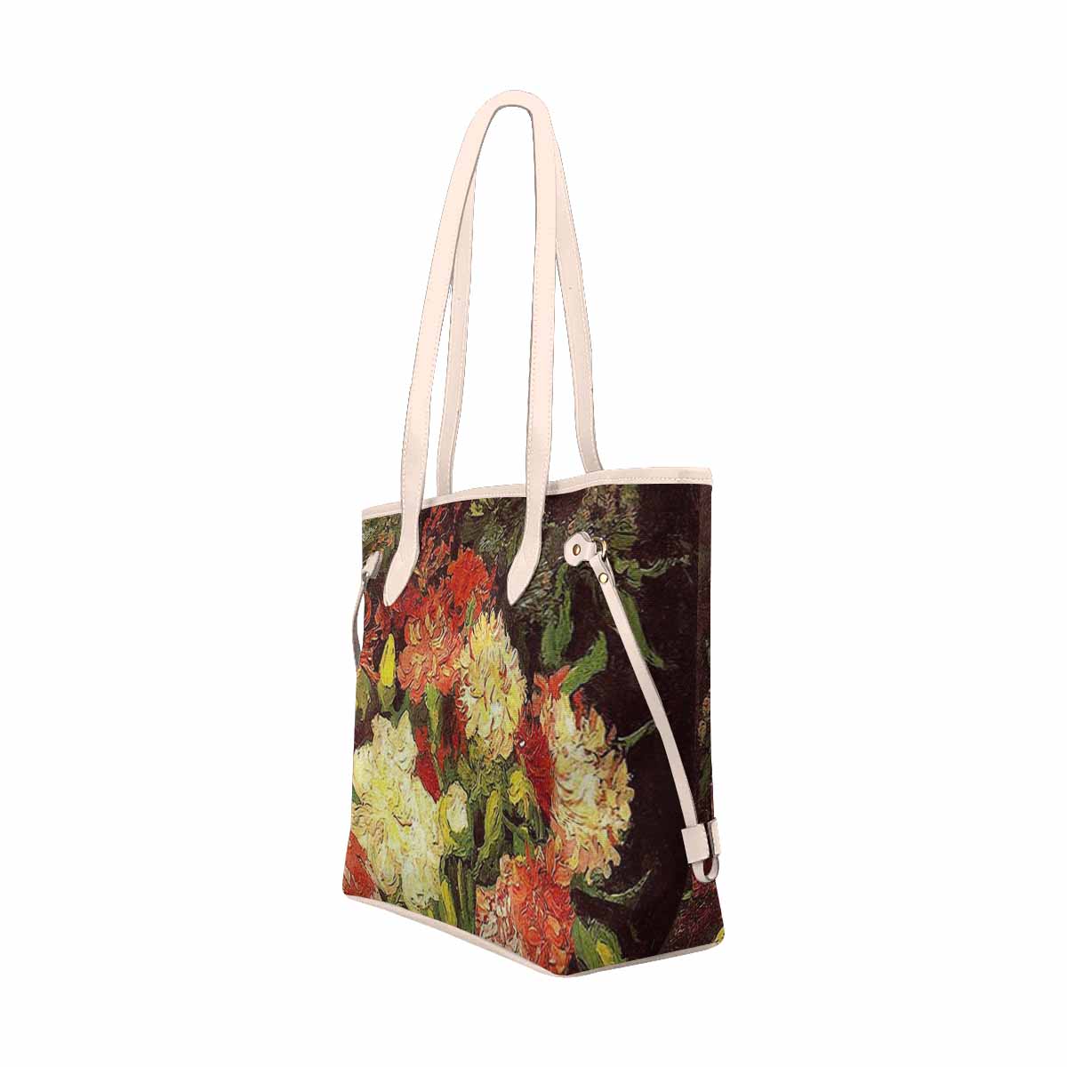 Vintage Floral Handbag, Classic Handbag, Mod 1695361 Mod 1661, Design 33 BEIGE/TAN TRIM