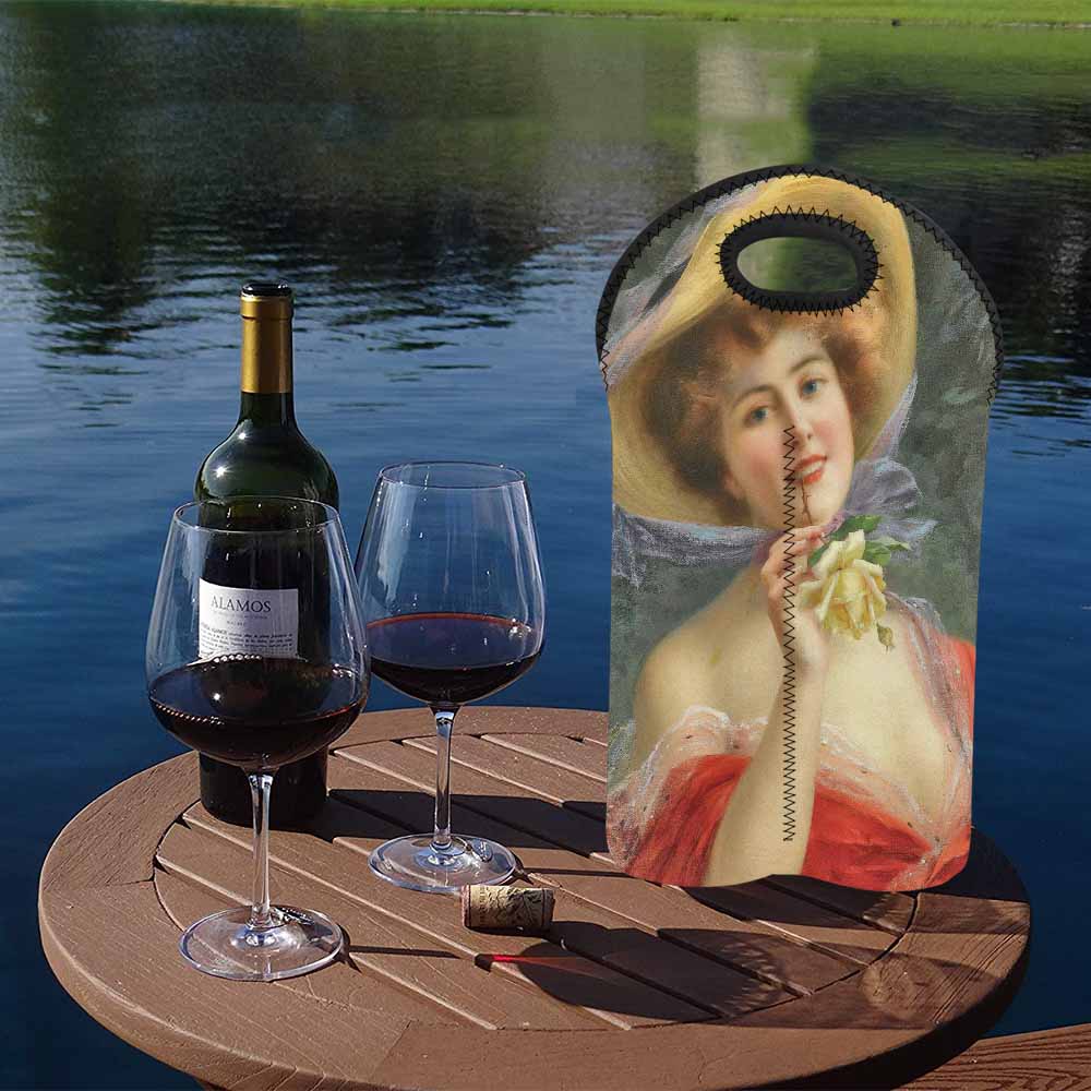 Victorian lady design 2 Bottle wine bag, Young Girl with a Rose