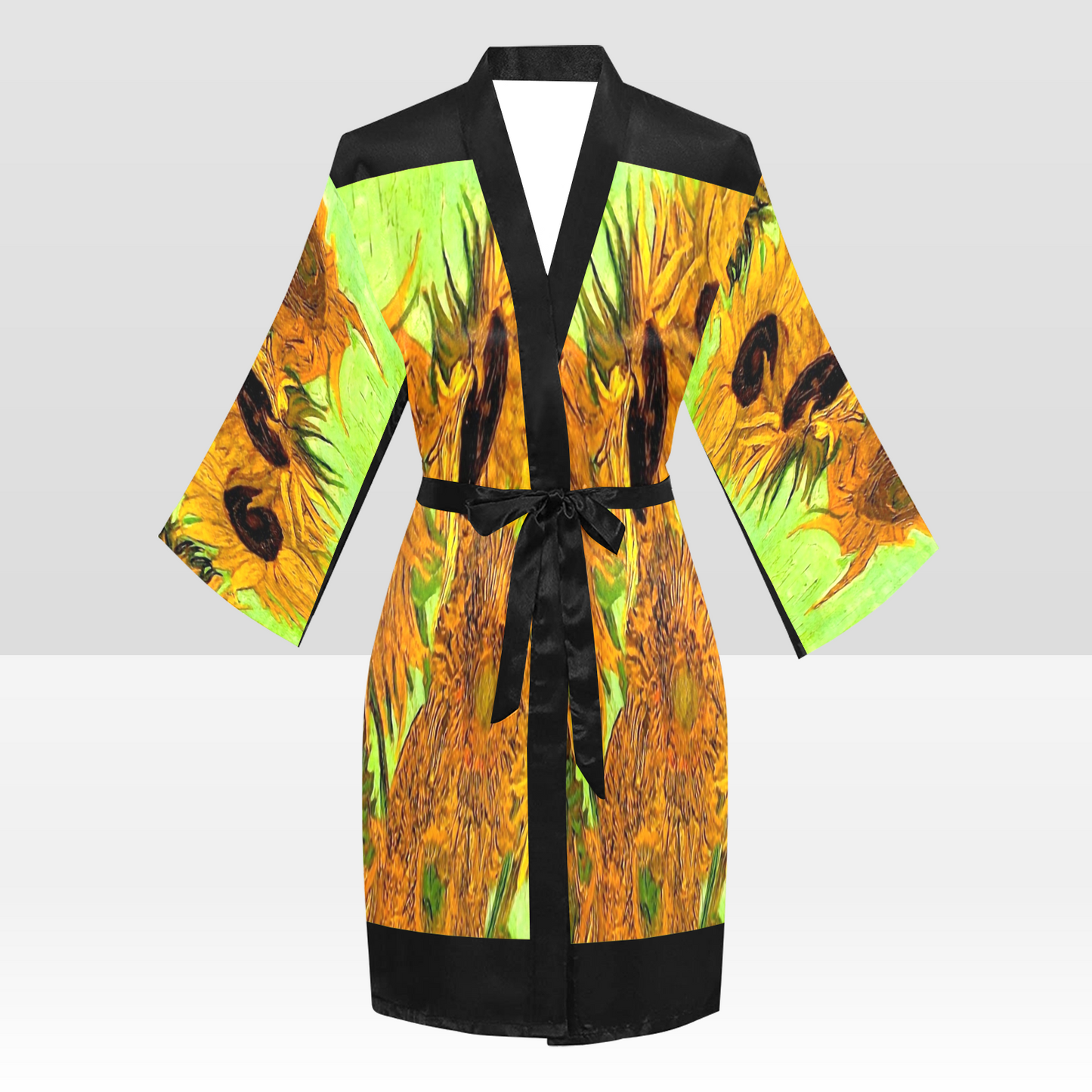 Vintage Floral Kimono Robe, Black or White Trim, Sizes XS to 2XL, Design 48