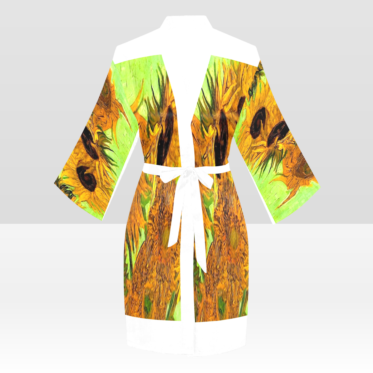Vintage Floral Kimono Robe, Black or White Trim, Sizes XS to 2XL, Design 48