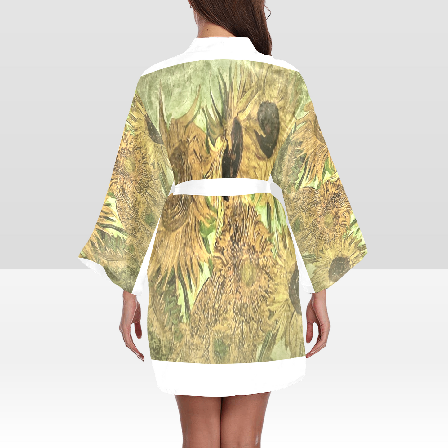 Vintage Floral Kimono Robe, Black or White Trim, Sizes XS to 2XL, Design 48x