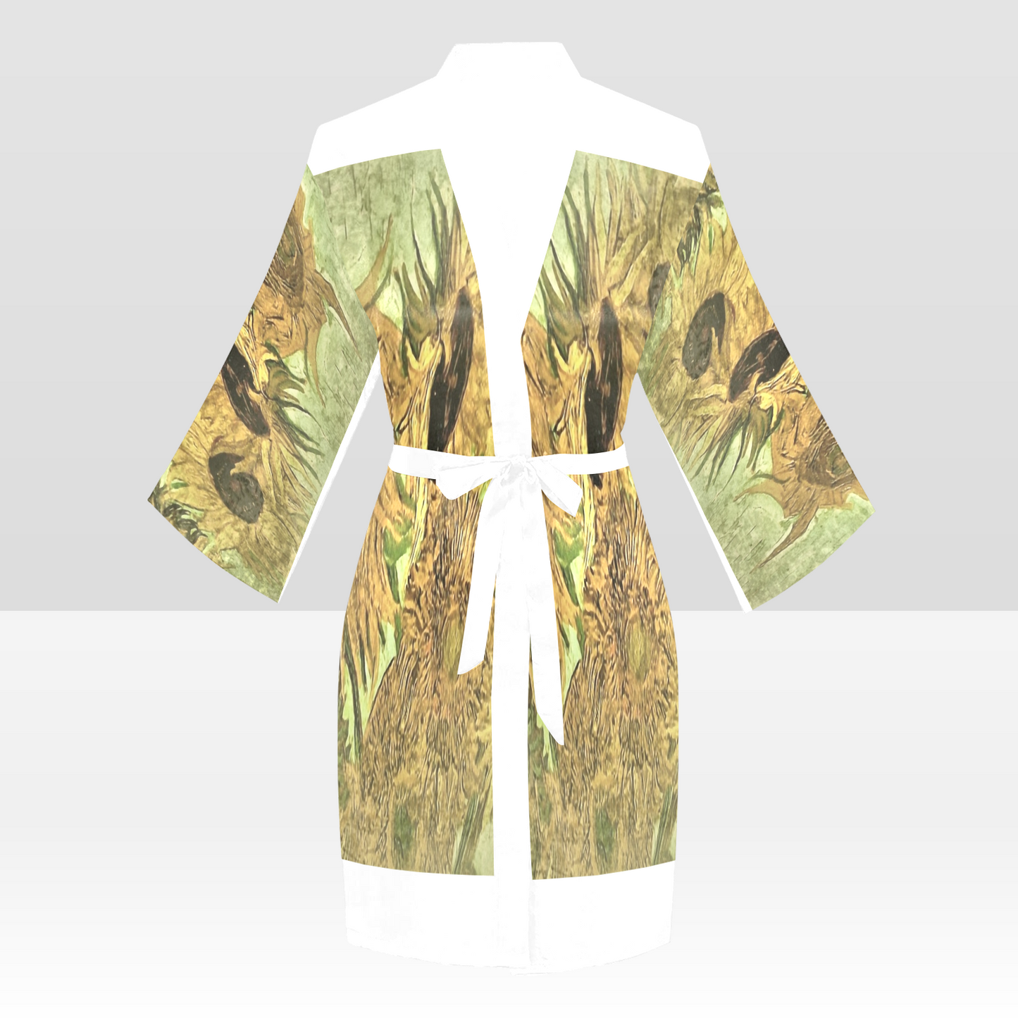 Vintage Floral Kimono Robe, Black or White Trim, Sizes XS to 2XL, Design 48x