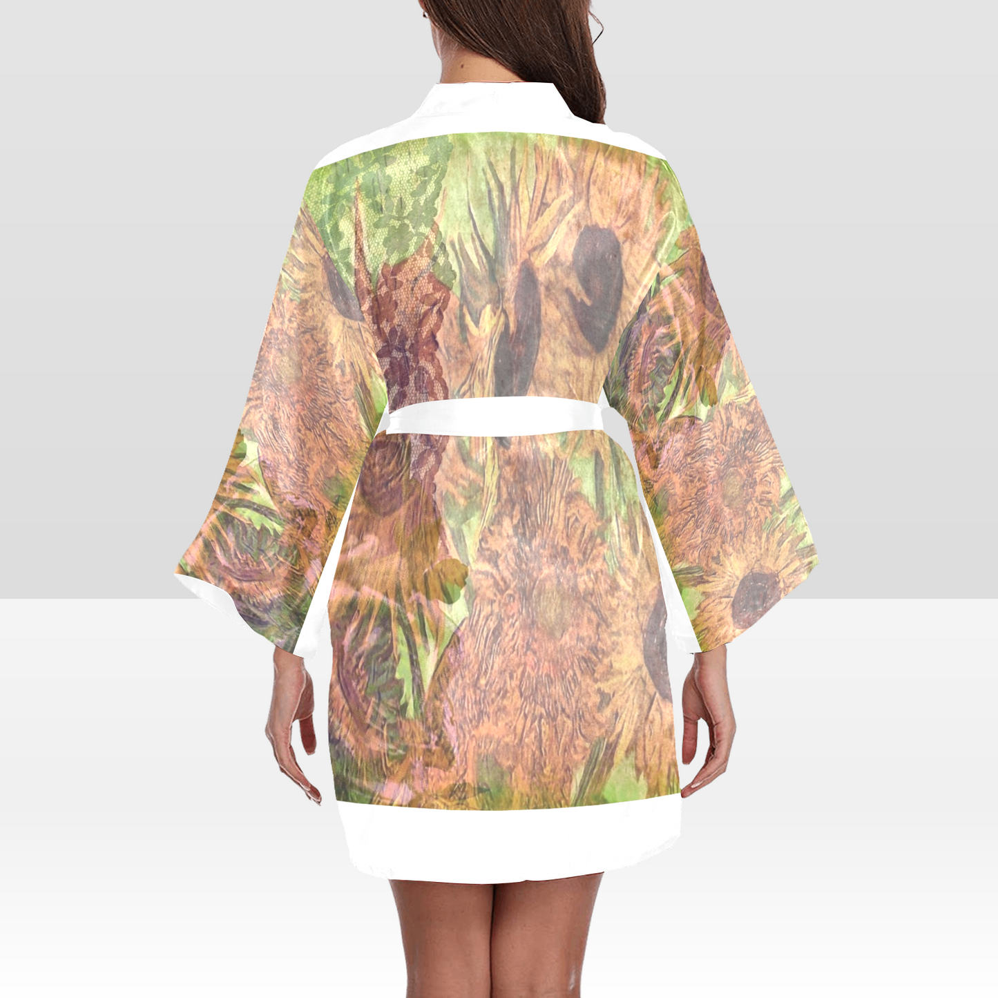 Vintage Floral Kimono Robe, Black or White Trim, Sizes XS to 2XL, Design 48xx