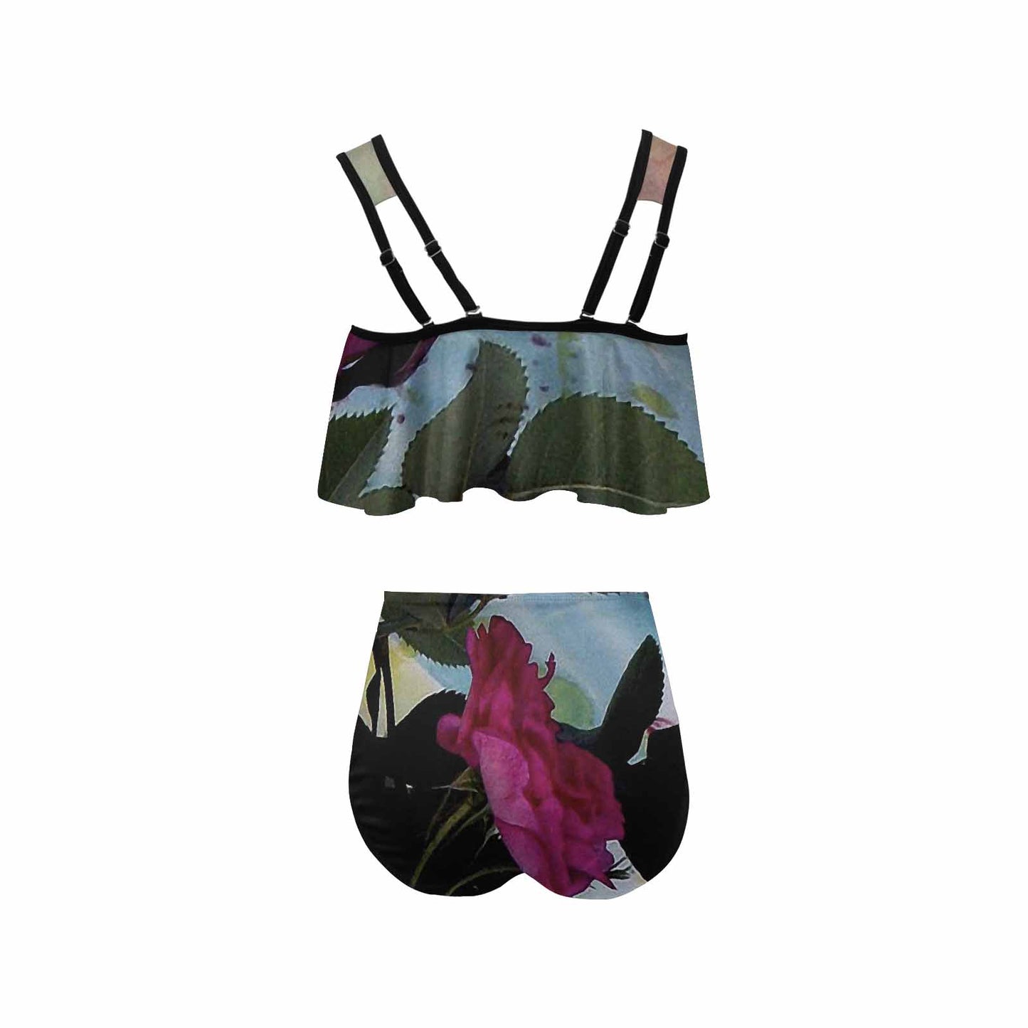 Vintage floral high waisted flounce top bikini, swim wear, Design 21