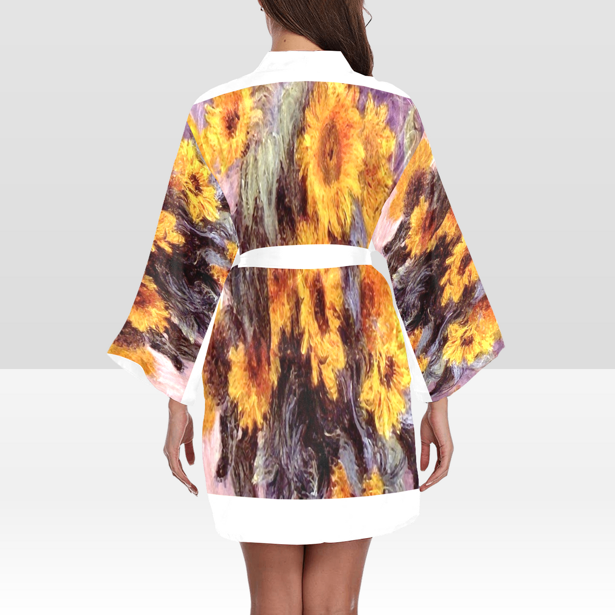Vintage Floral Kimono Robe, Black or White Trim, Sizes XS to 2XL, Design 49