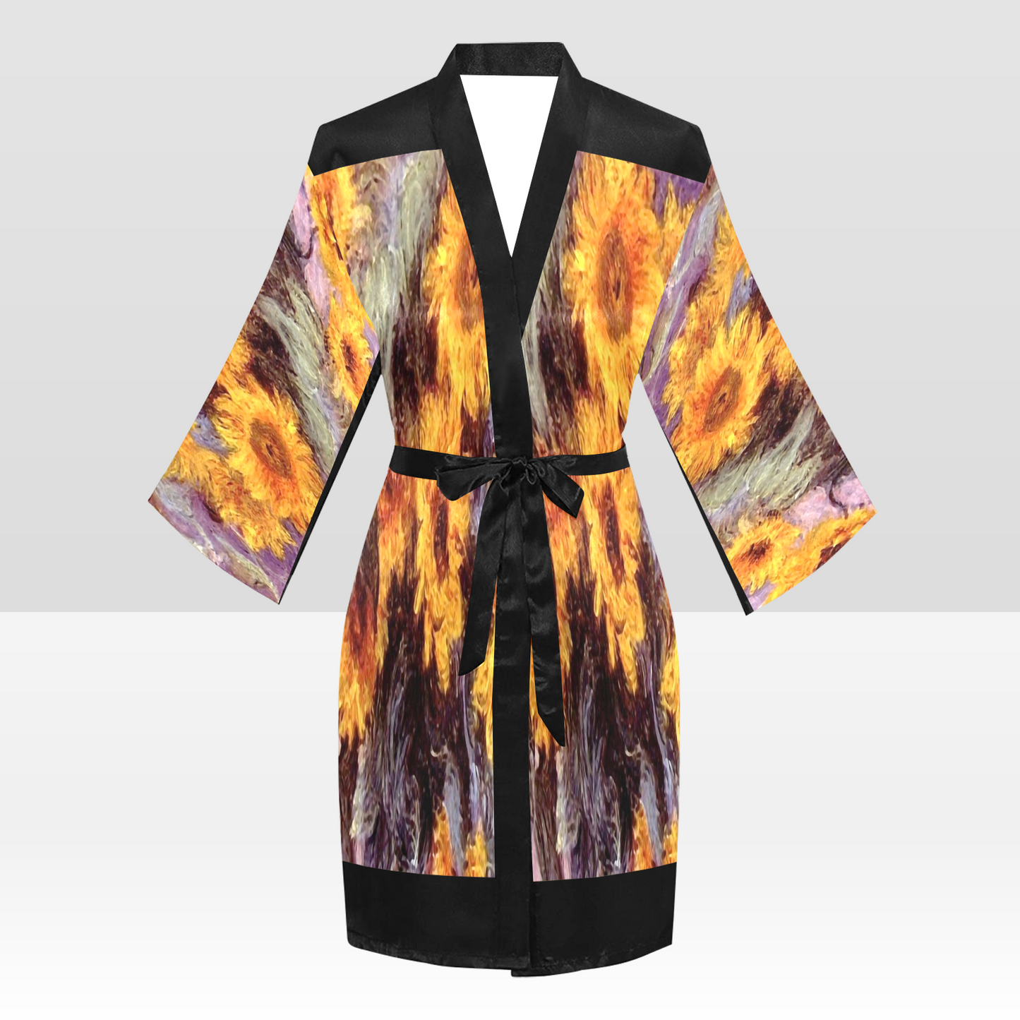 Vintage Floral Kimono Robe, Black or White Trim, Sizes XS to 2XL, Design 49