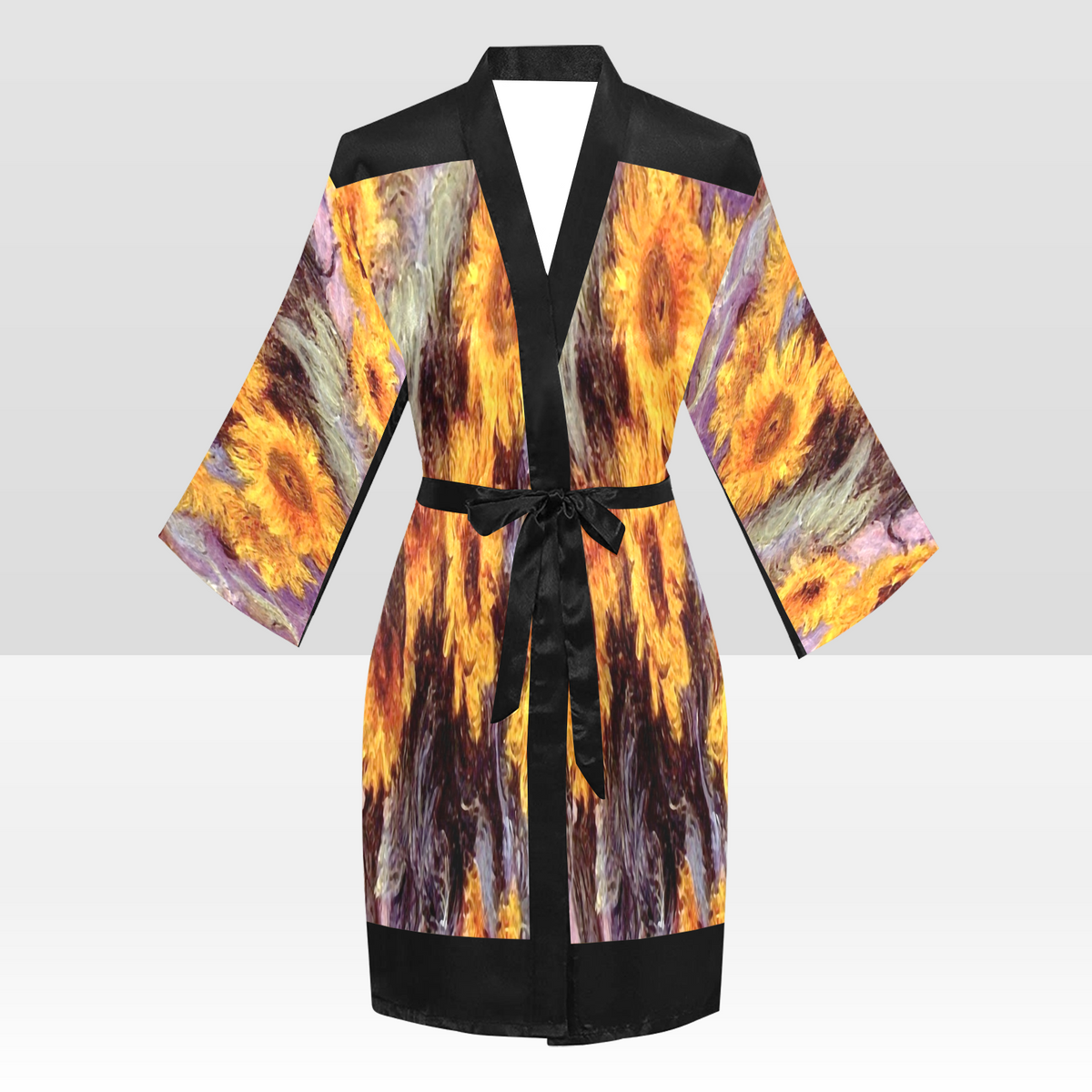 Vintage Floral Kimono Robe, Black or White Trim, Sizes XS to 2XL, Design 49