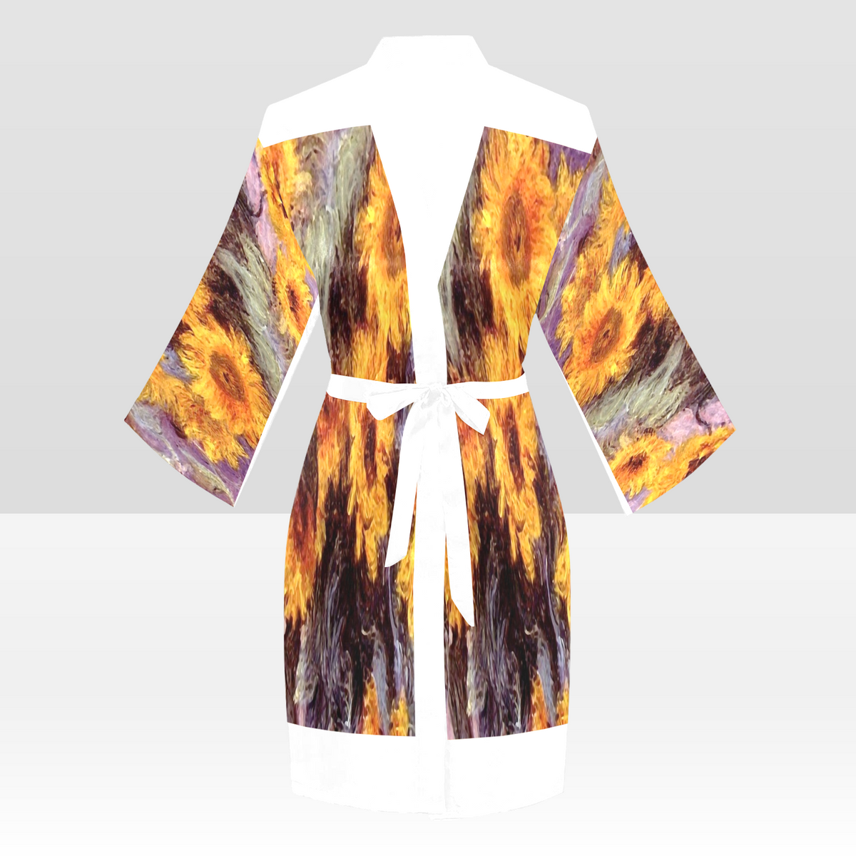 Vintage Floral Kimono Robe, Black or White Trim, Sizes XS to 2XL, Design 49