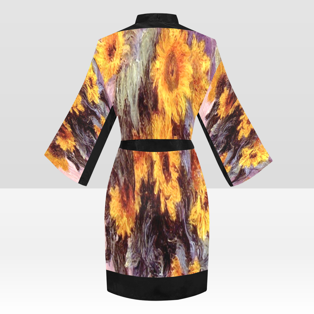Vintage Floral Kimono Robe, Black or White Trim, Sizes XS to 2XL, Design 49